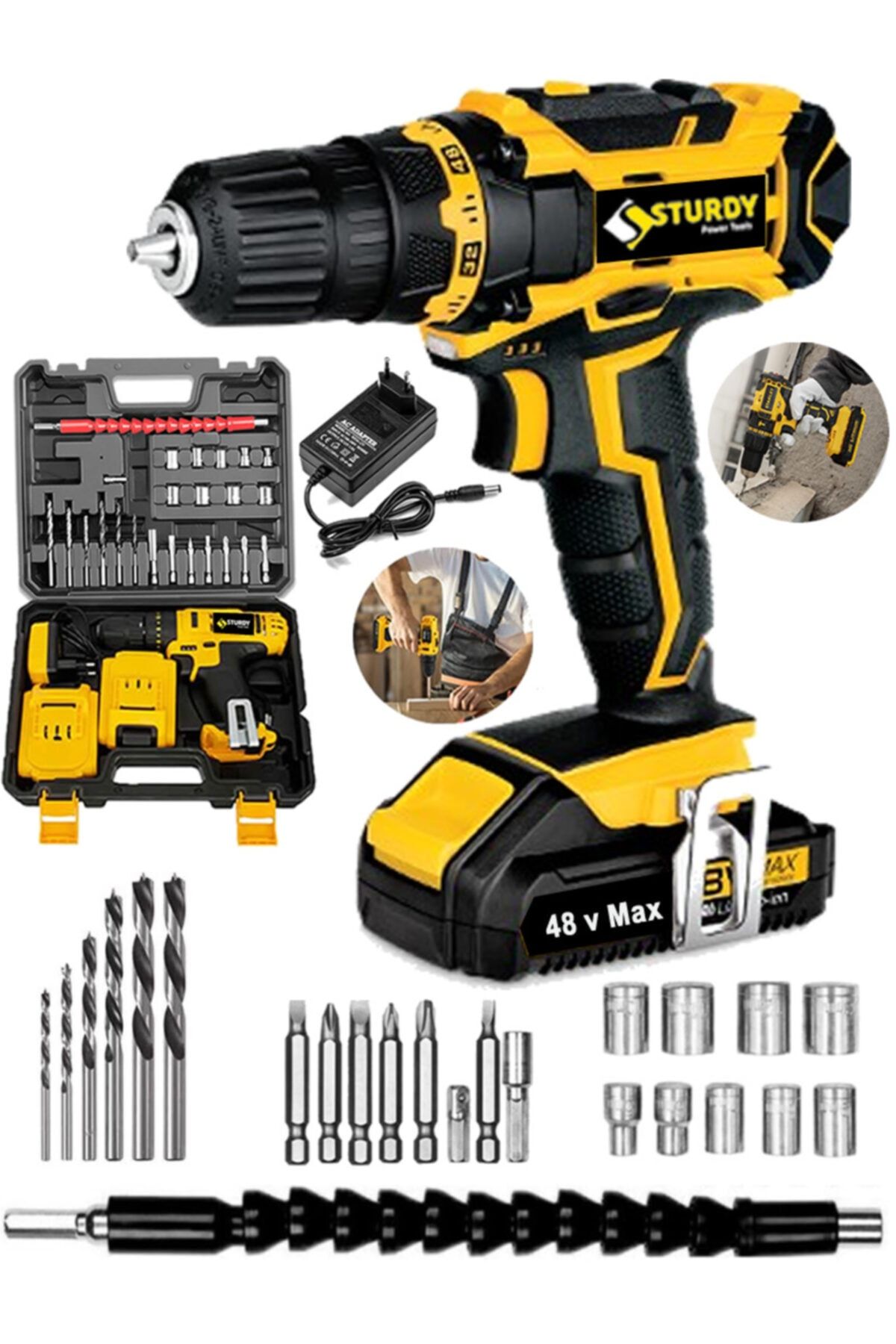 Sturdy Japon Technology 58v8ah Darbeli Lm Sri Metal Şanzuman Şarjlı Çift Akülü Vidalama Matkap 27prç Set