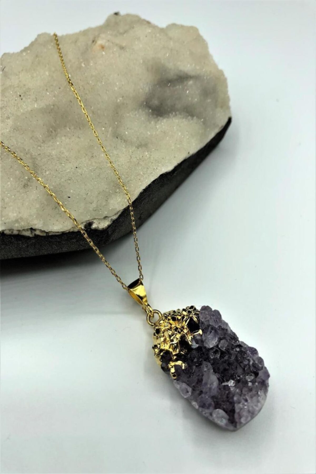 ZAVANSA Luxury A Kalite Uruguay Ametisti Taşı El Yapımı 22k Altın Kaplama Gümüş Zincirli Kadın Kolye Tlx1