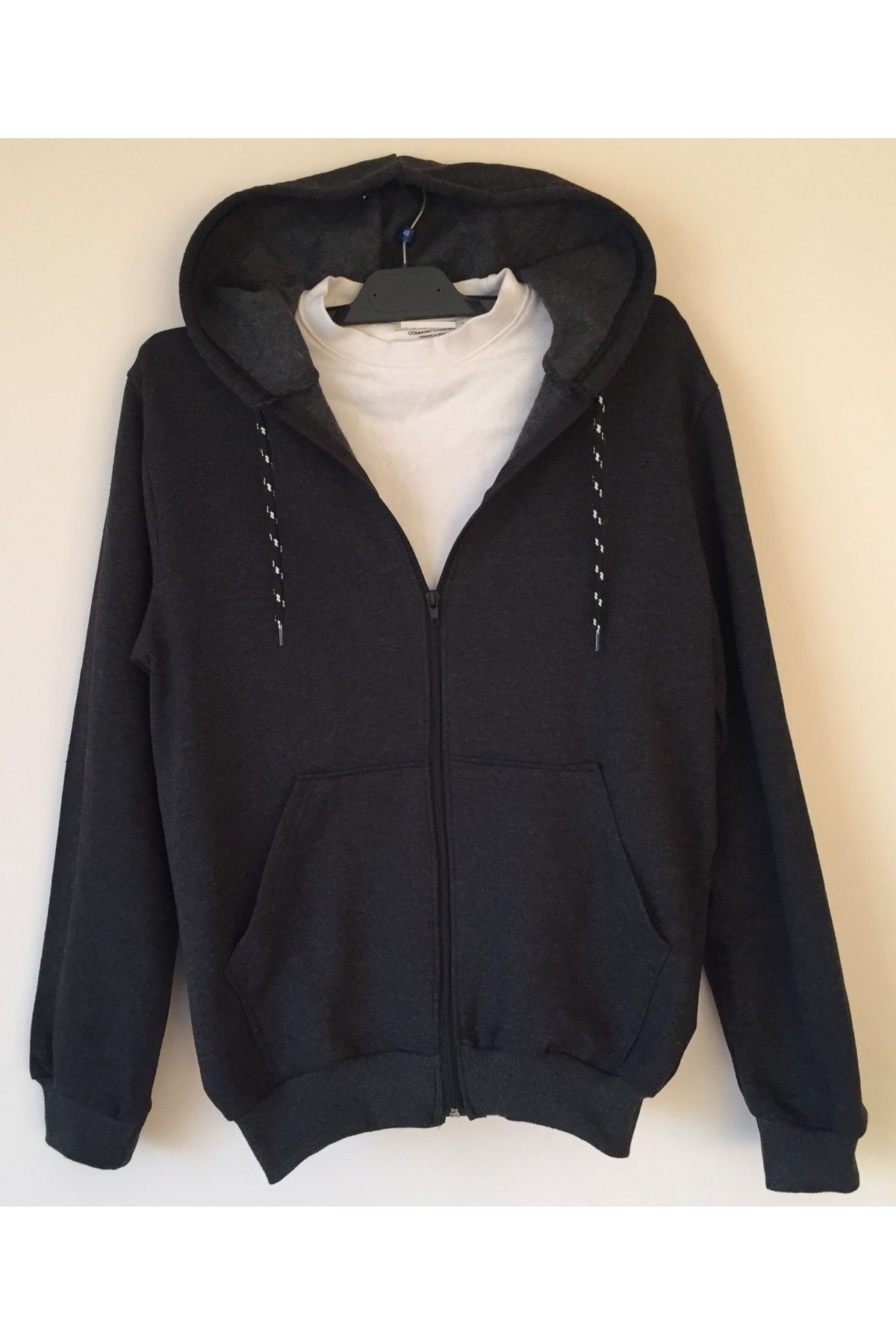 ModaSun Unisex Gri Kapüşonlu Fermuarlı Sweatshirt Hırka