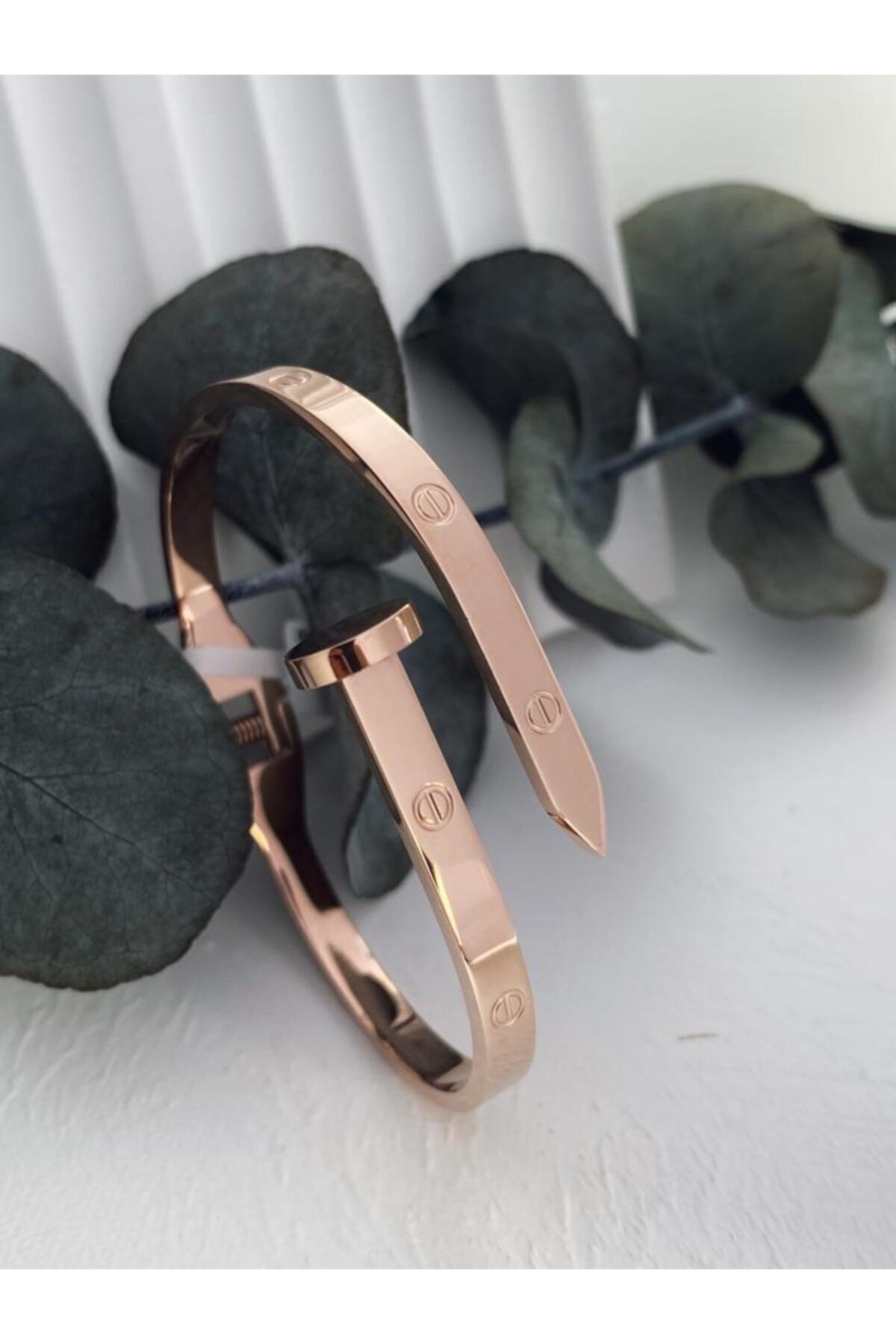 Owentis Çelik Rose Gold Cartier Yassı Çivi Kelepçe -kararma Yapmaz-