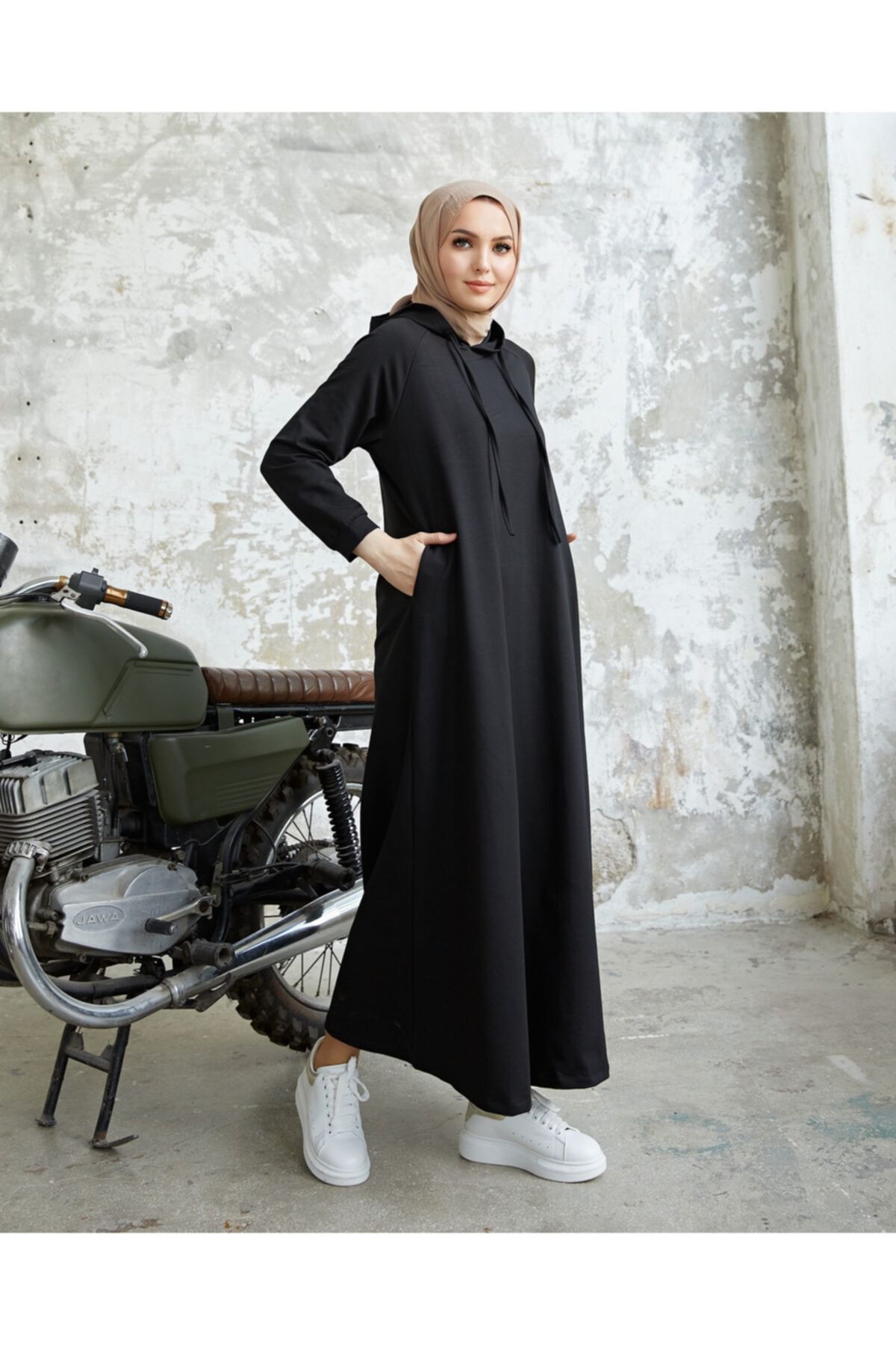 Mürdüm butik Kapşonlu Elbise Siyah