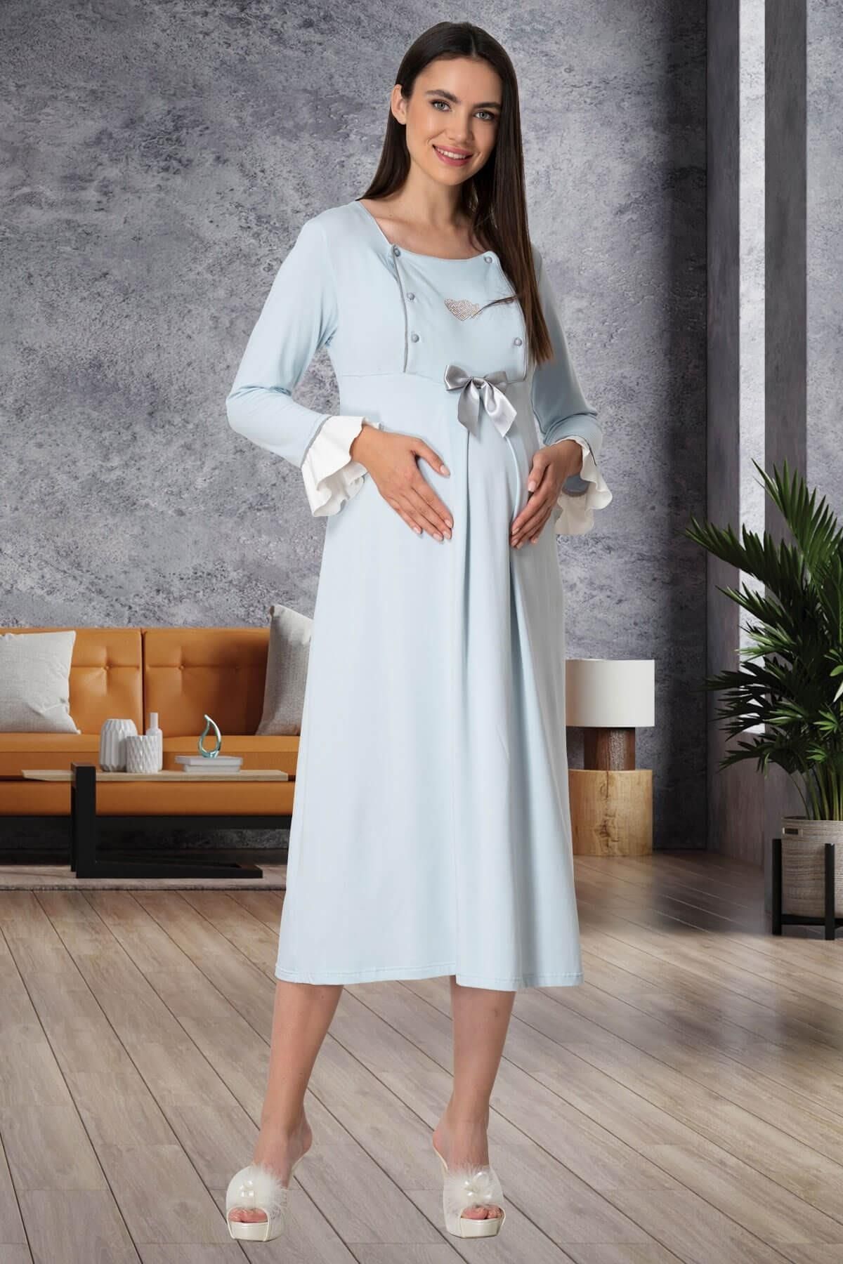 By Mecit Pijama Mecit Emzirmeli Lohusa Pijama Gecelik Sabahlık Set 5556