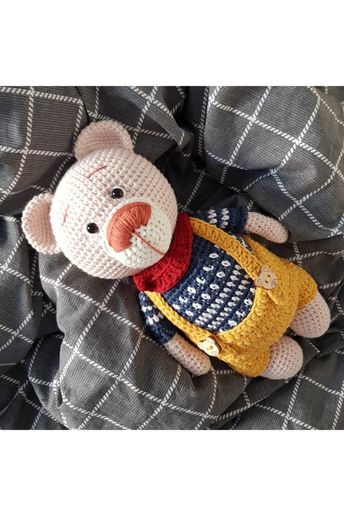 S&M Express Amigurumi Örgü Oyuncak Uyku Arkadaşı Tulumlu Ayı