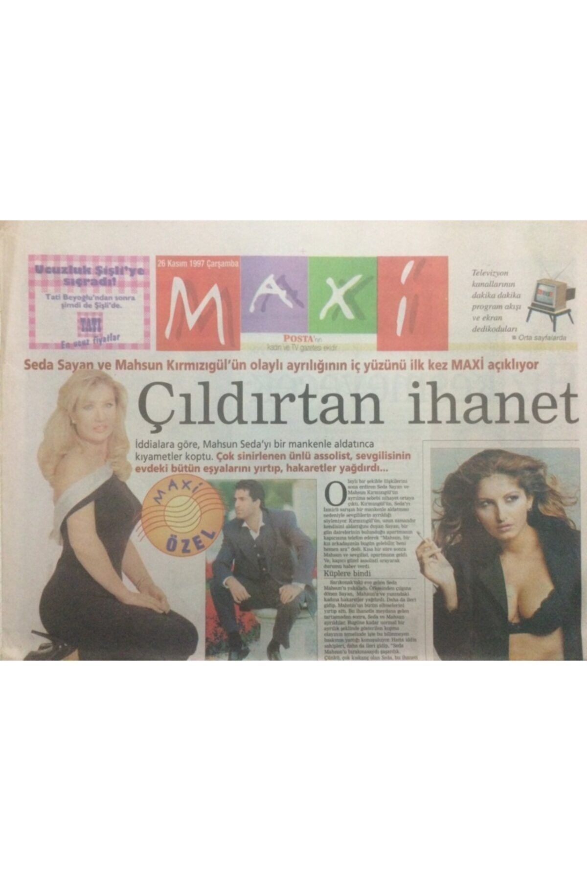 Gökçe Koleksiyon Posta Gazetesi Maxi Eki 26 Kasım 1997 - Seda Sayan Ve Mahsun Kırmızıgül'ün Olaylı Ayrılığının Iç Yüz