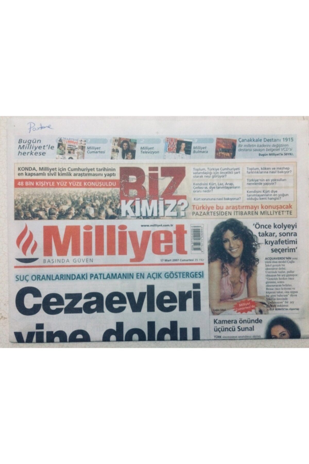 Gökçe Koleksiyon Milliyet Gazetesi 17 Mart 2007 - Çağla Şikel Önce Kolyemi Takar Sonra Kıyafetimi Seçerim Gz46991