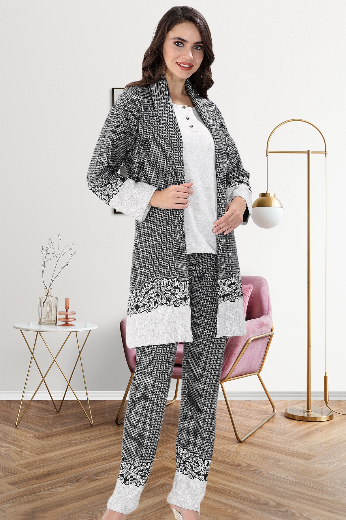 Bella Secret Jakar Sabahlıklı Kadın Pijama Takımı