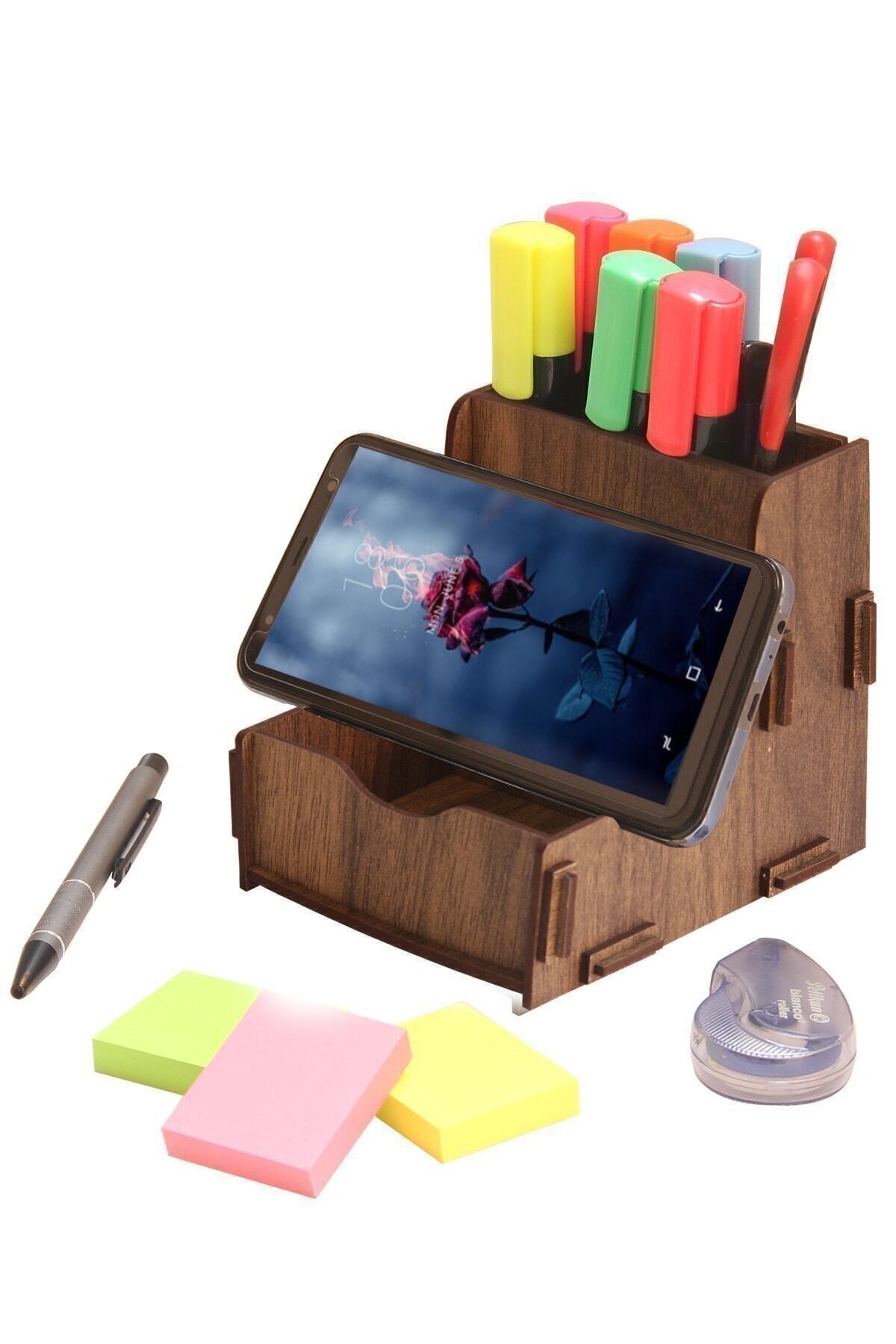 SbrOnlineShopping Kalemlik Telefon Standlı Organizerli Dekoratif Masaüstü Kalemlik Çok Amaçlı Düzenleyici