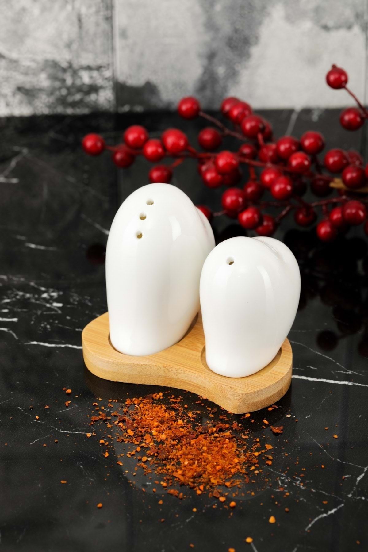 Cooker Bambu Standlı Porselen Tuzluk Seti Ckr2459