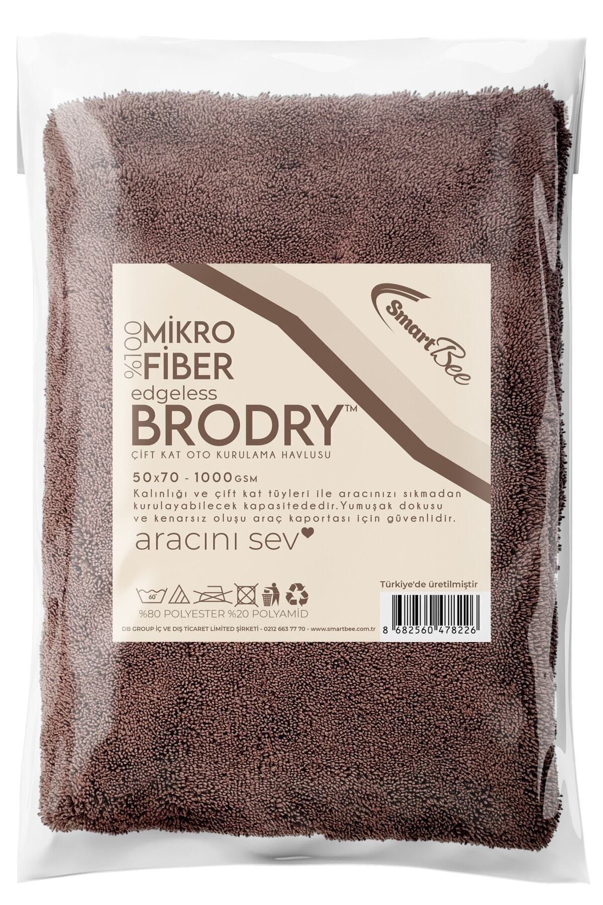 SmartBee Brodry Edgeless Mikrofiber Oto Kurulama Havlusu 50×70 1000gsm – Kahverengi