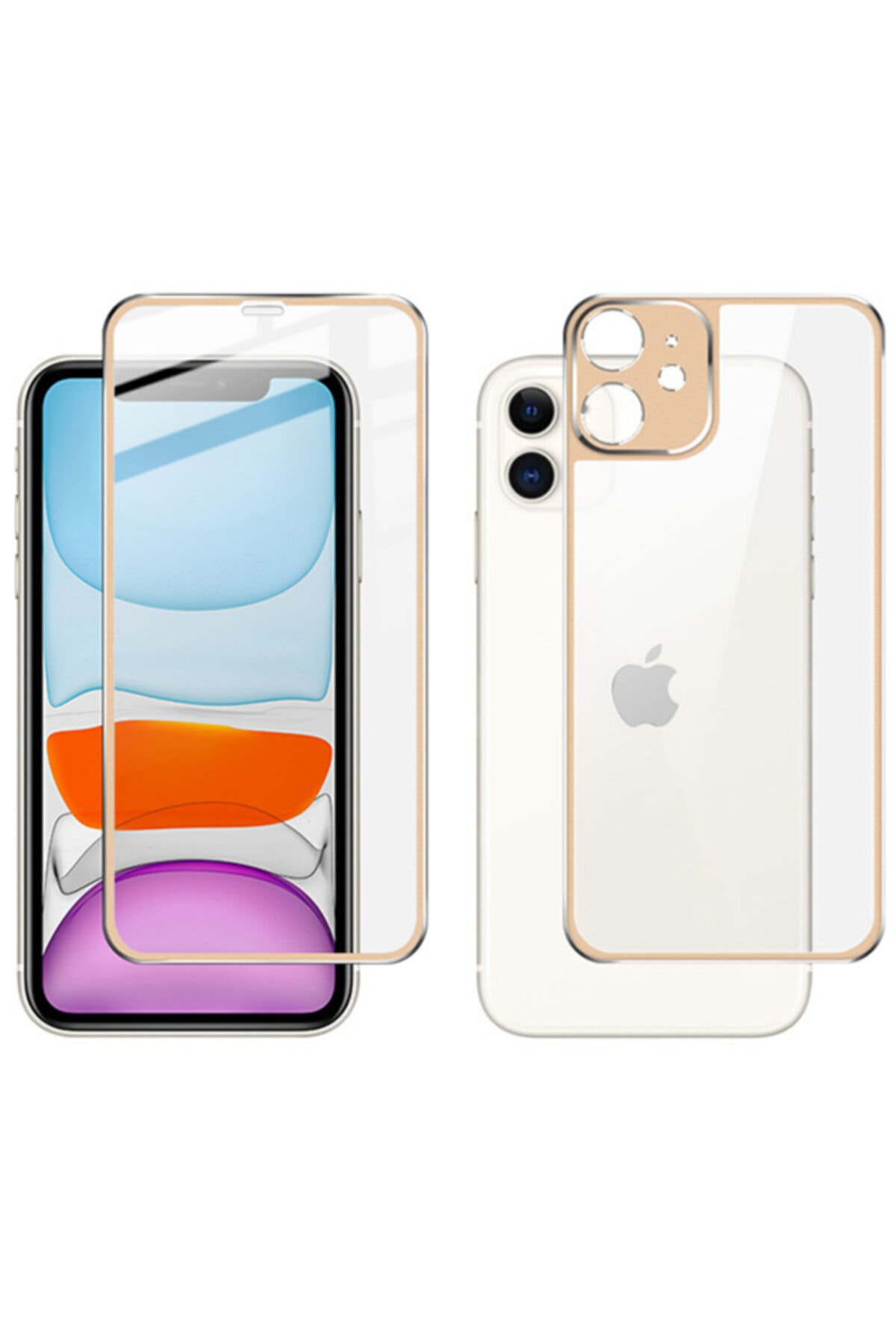 Ally Mobile Iphone 11 6.1 Metal Çerçeve Ön Arka 3d Full Tempered Cam Koruyucu-gold