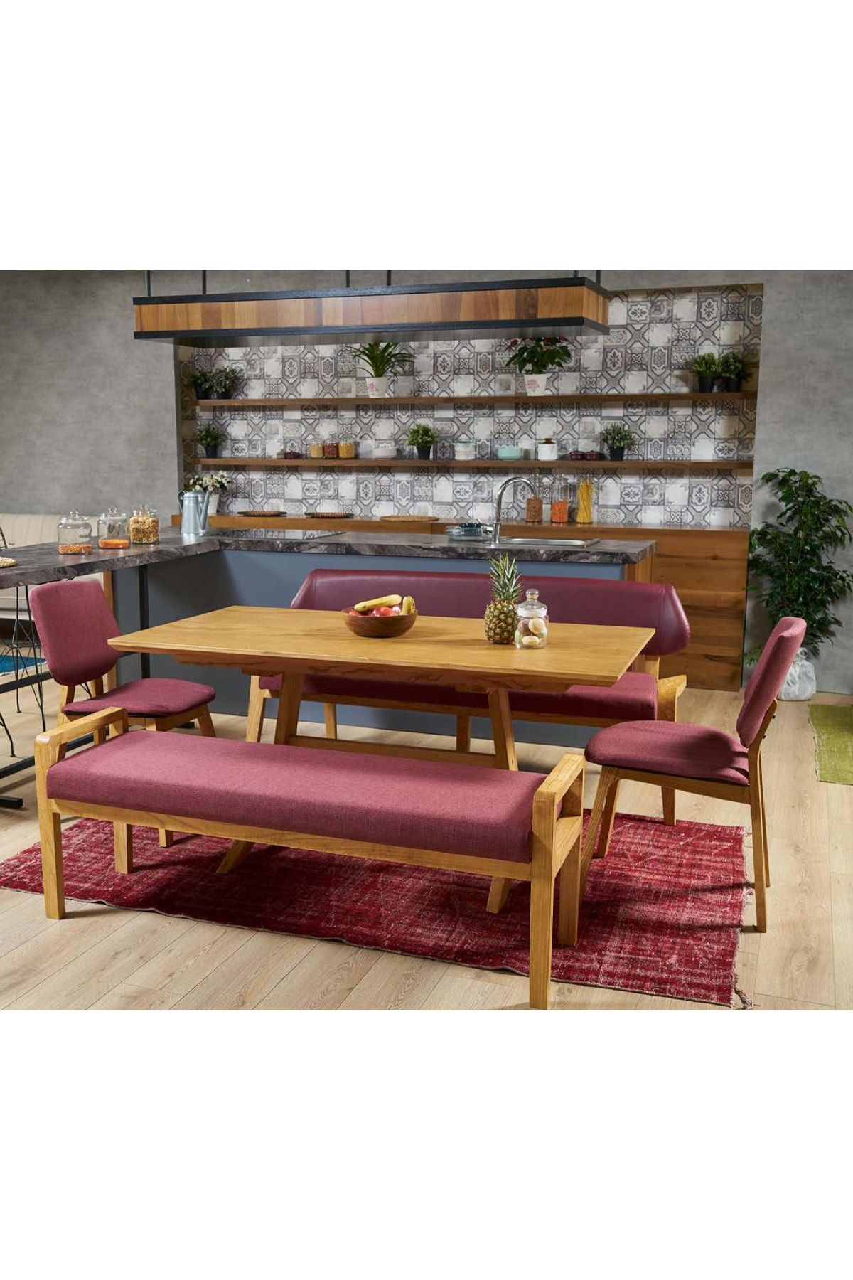 Eymense Loft Mutfak Masa Takımı Bordo