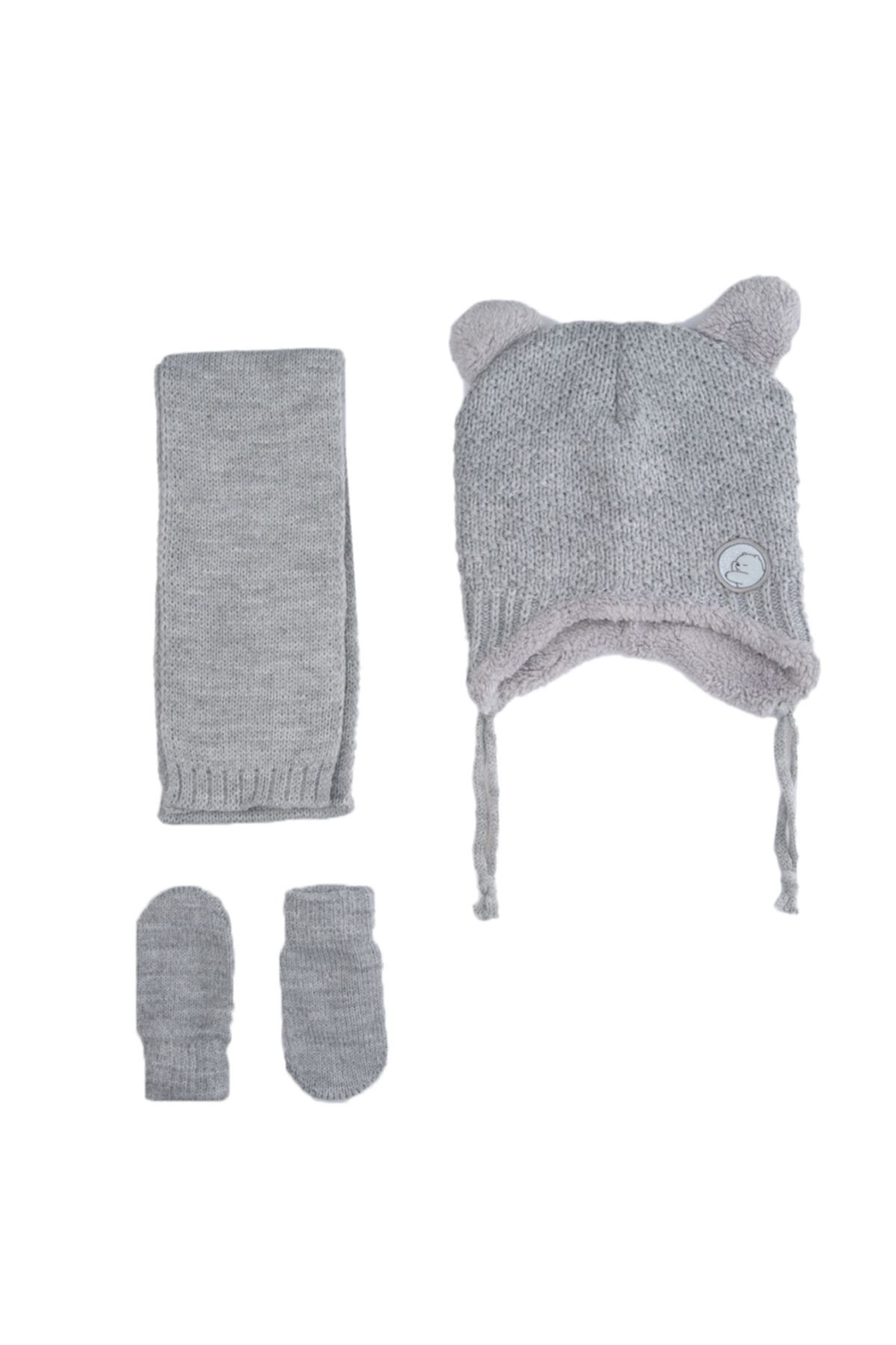Kitti Gri Aylık 0-12 Üçlü Atkı Bere Eldiven Set
