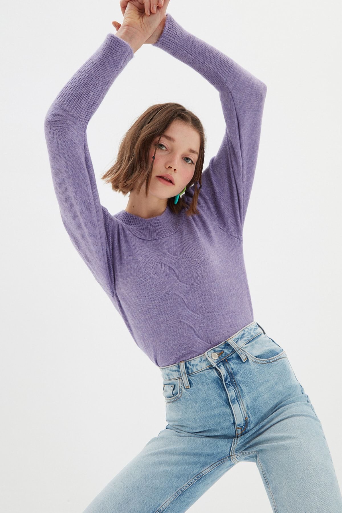 TRENDYOLMİLLA Lila Crop Triko Kazak TWOAW22KZ1802