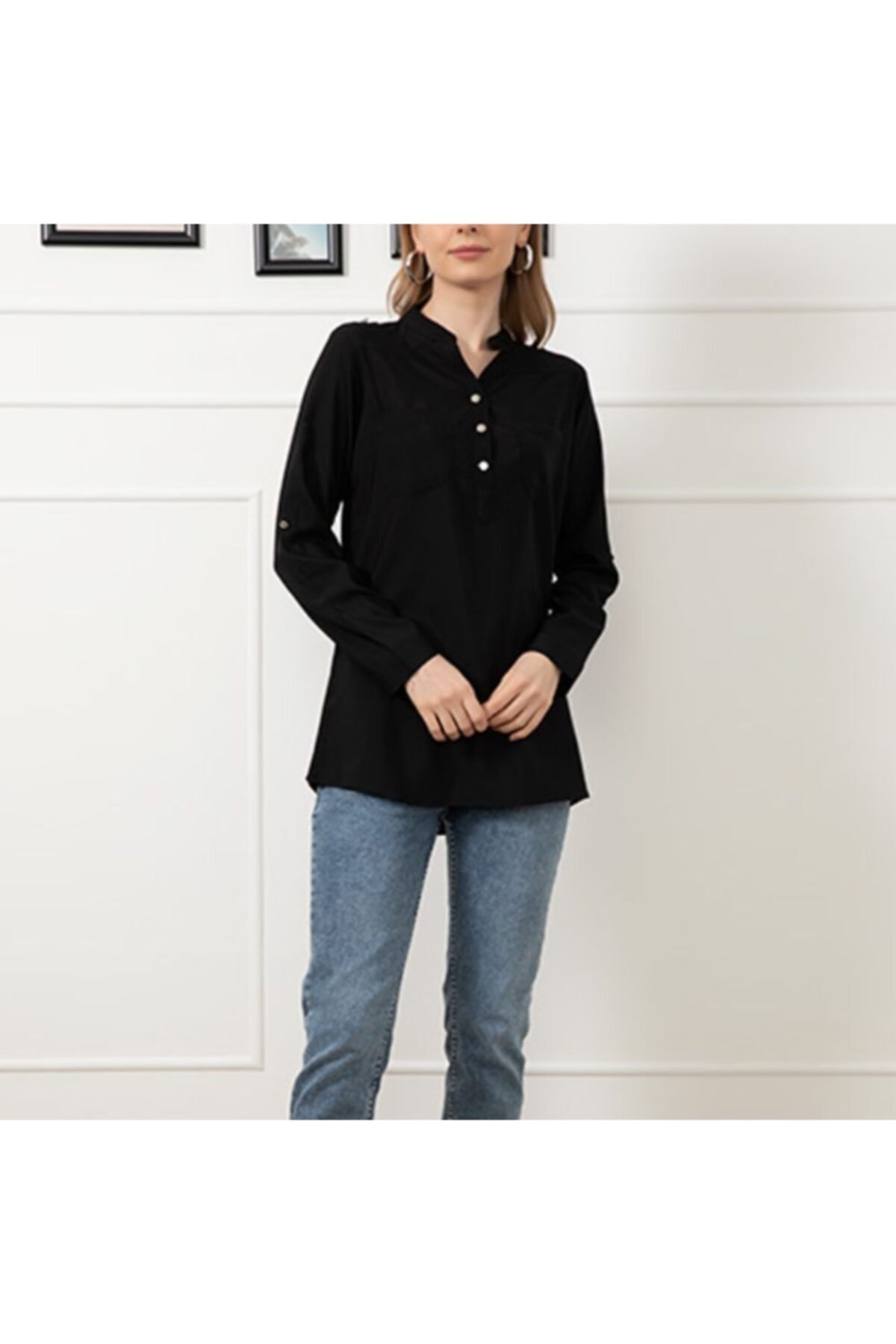 Emet Siyah Renkli Çift Cepli Kadın Gömlek (hediyeli Ürünümüz)