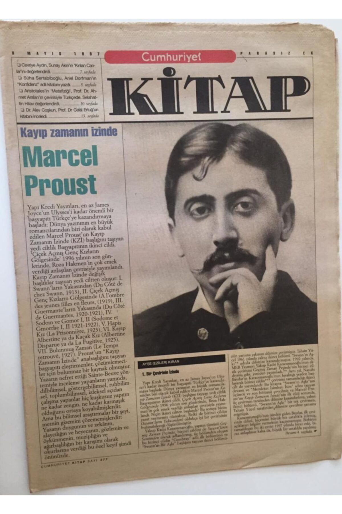 Gökçe Koleksiyon Cumhuriyet Gazetesi Kitap Eki - 8 Mayıs 1997 - Kayıp Zamanın Izinde :marcel Proust - Gz43558