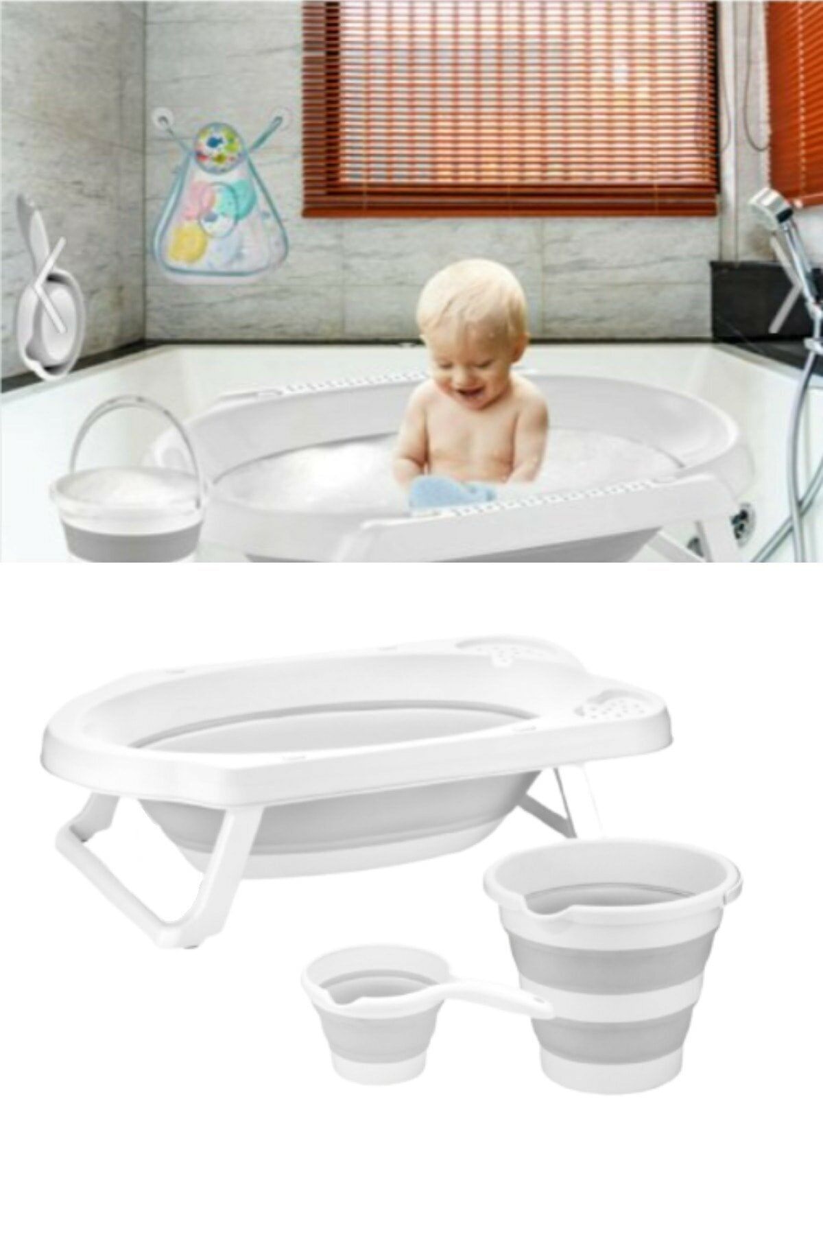 Sepetkitchen Filesiz Gri Katlanır Banyo Seti