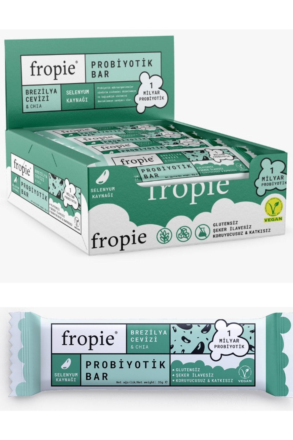 FROPİE Brezilya Cevizi & Chia Probiyotik Bar 12'li 12x35gr Probiyotik, Vegan, Glutensiz, Katkısız
