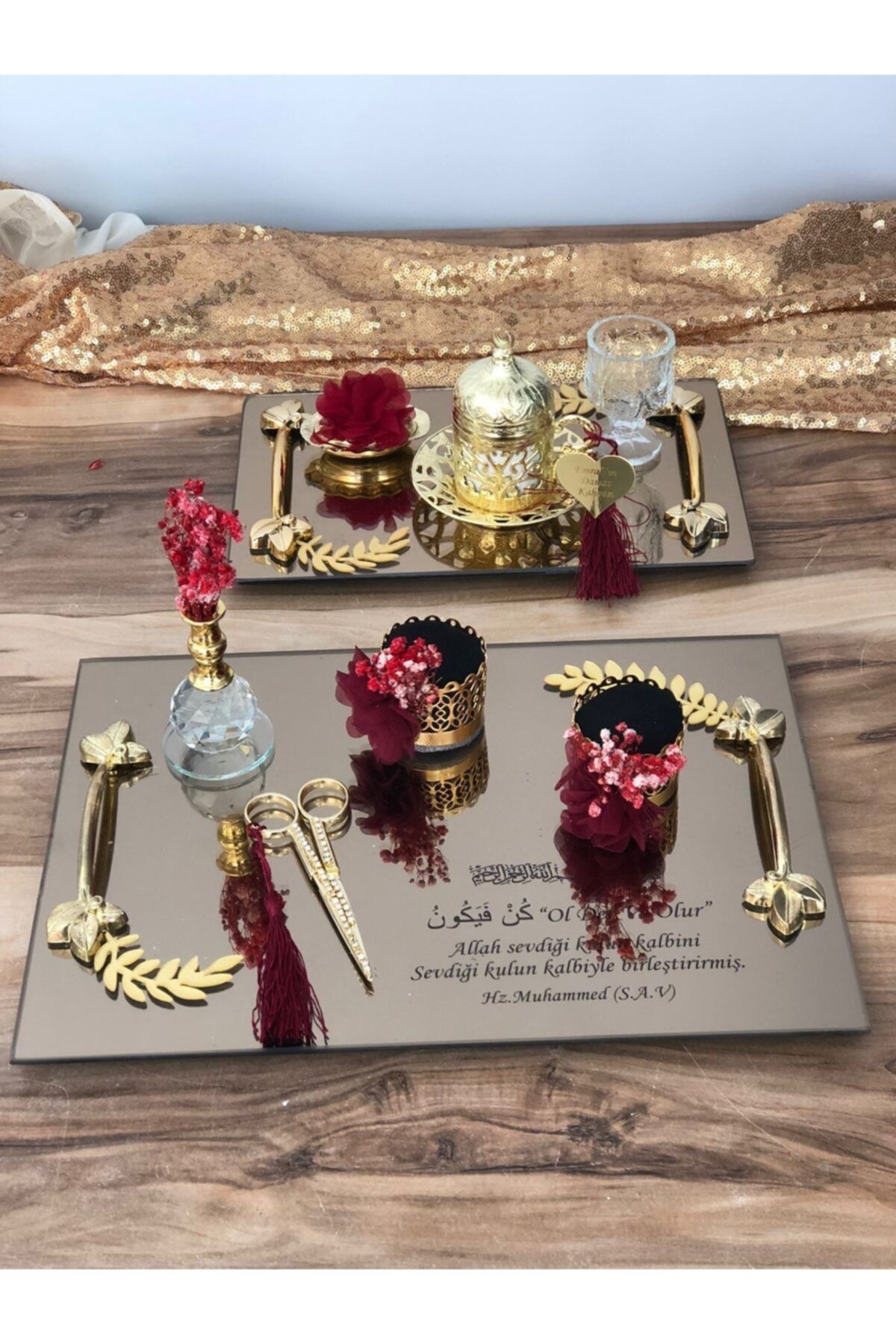 Masalsı Concept 2'li Bordo Süslemenişan Tepsisi,söz Tepsisi,söz Hediyelik,nişan Hediyelik,söz Dekoru