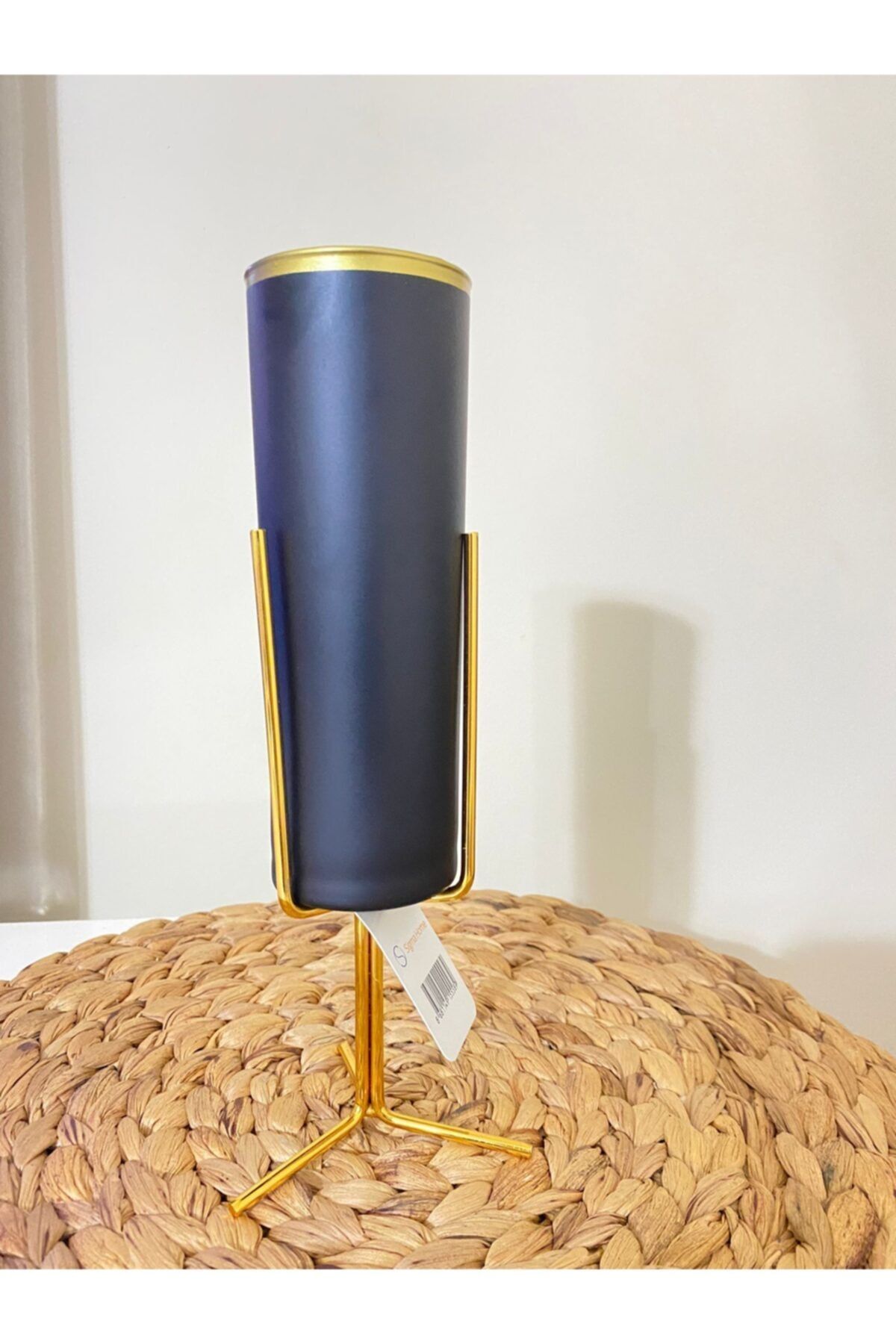SIGMA GLASS Metal Ayaklı Vazo, Çiçeklik,saksı Gold - Siyah