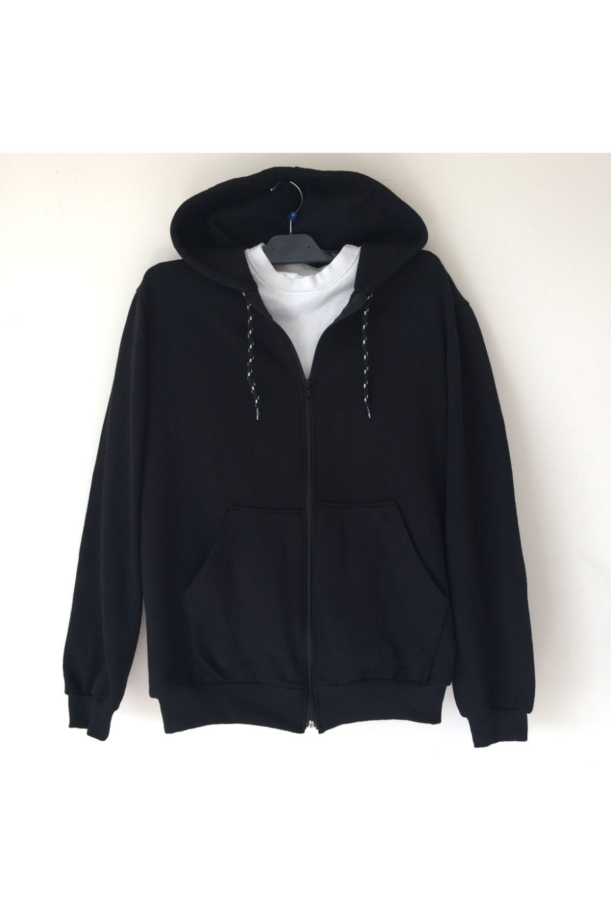 ModaSun Unisex Siyah Kapüşonlu Fermuarlı Sweatshirt Hırka