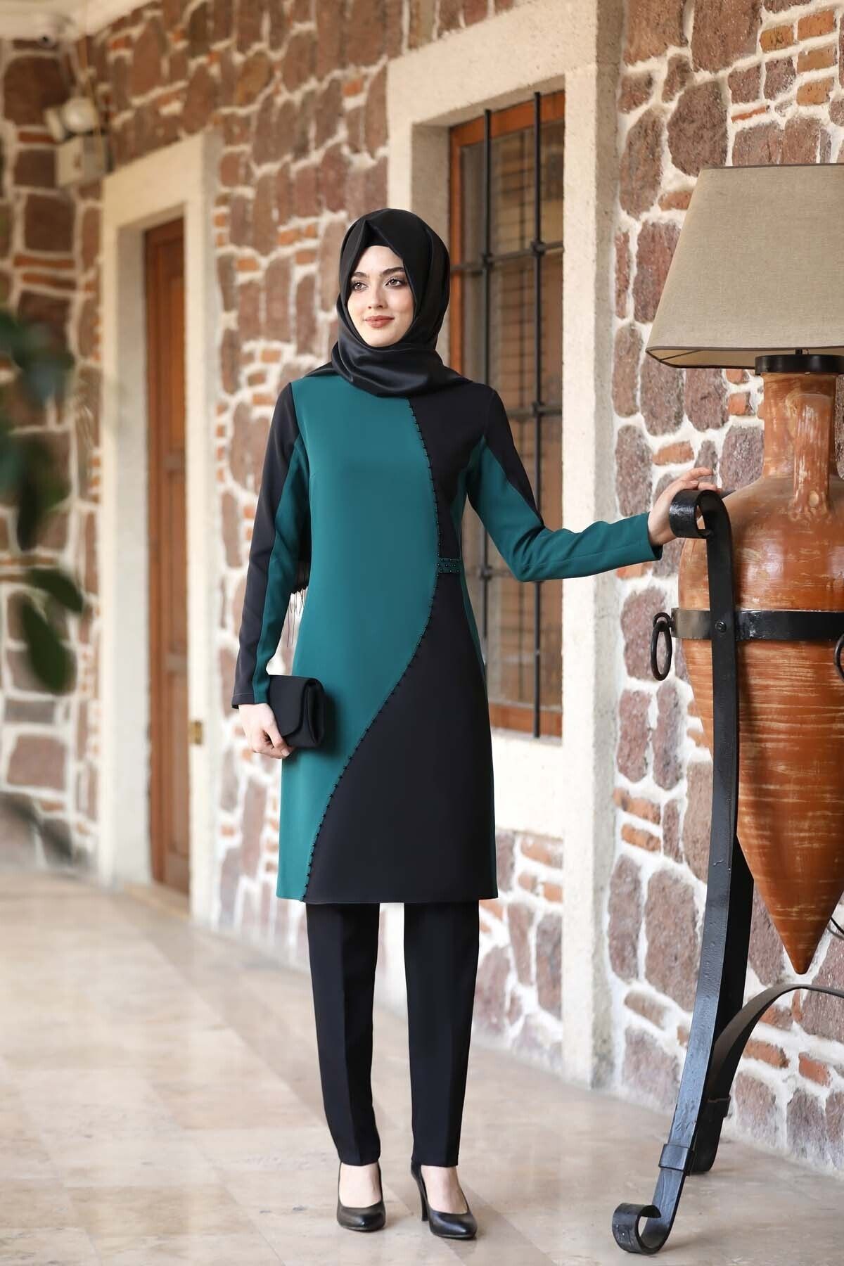 nurzade moda Yağmur Tesettür Tunik & Pantalon Ikili Takım & Zümrüt