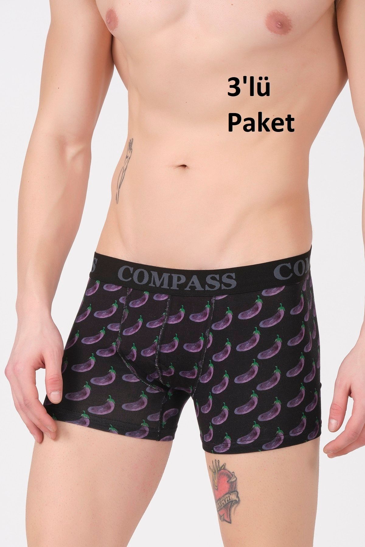 compasstime Erkek Renkli Desenli Pamuk Premium 3'lü Boxer Kutusu 3'lü