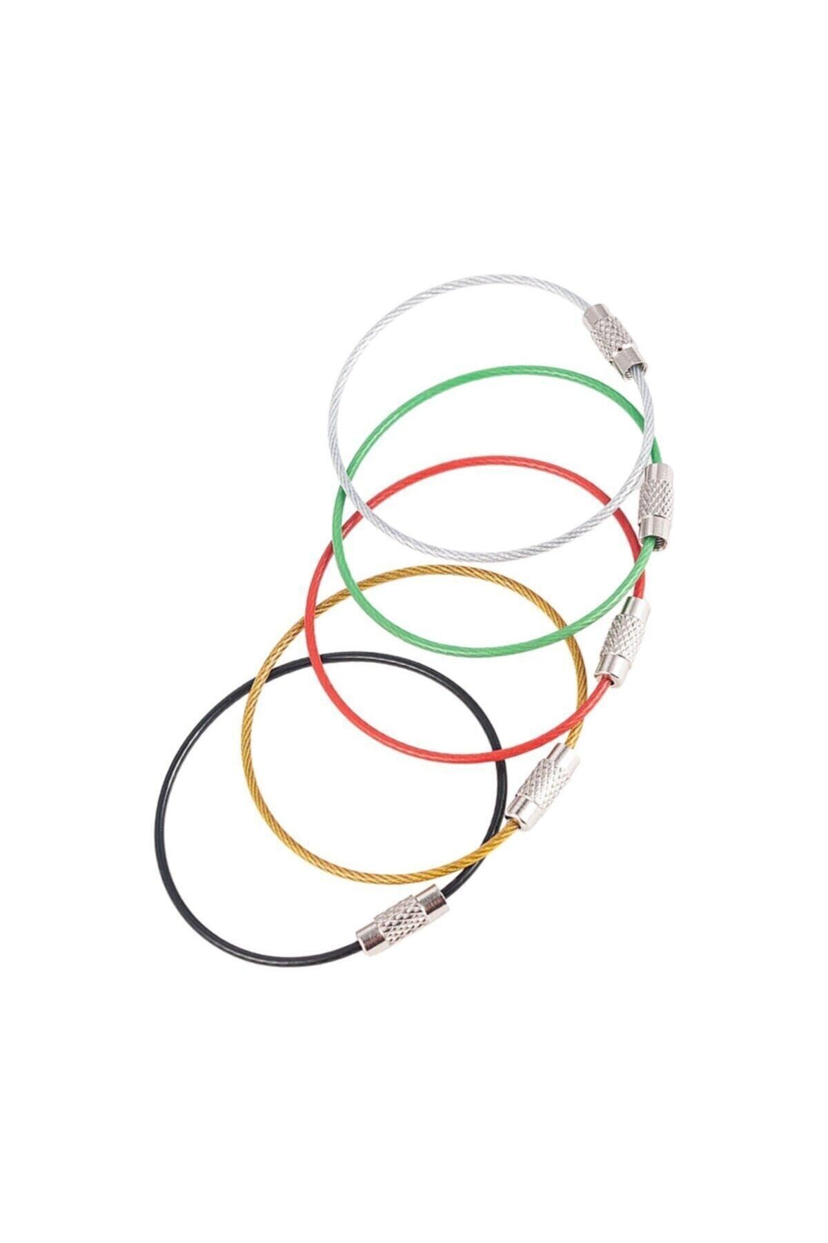 GoldenMoon Buffer Renkli Karabina Paslanmaz Çelik Tel Fener Tutma Halat Kablo Vida Kilitleme Anahtarlık 5 Adet