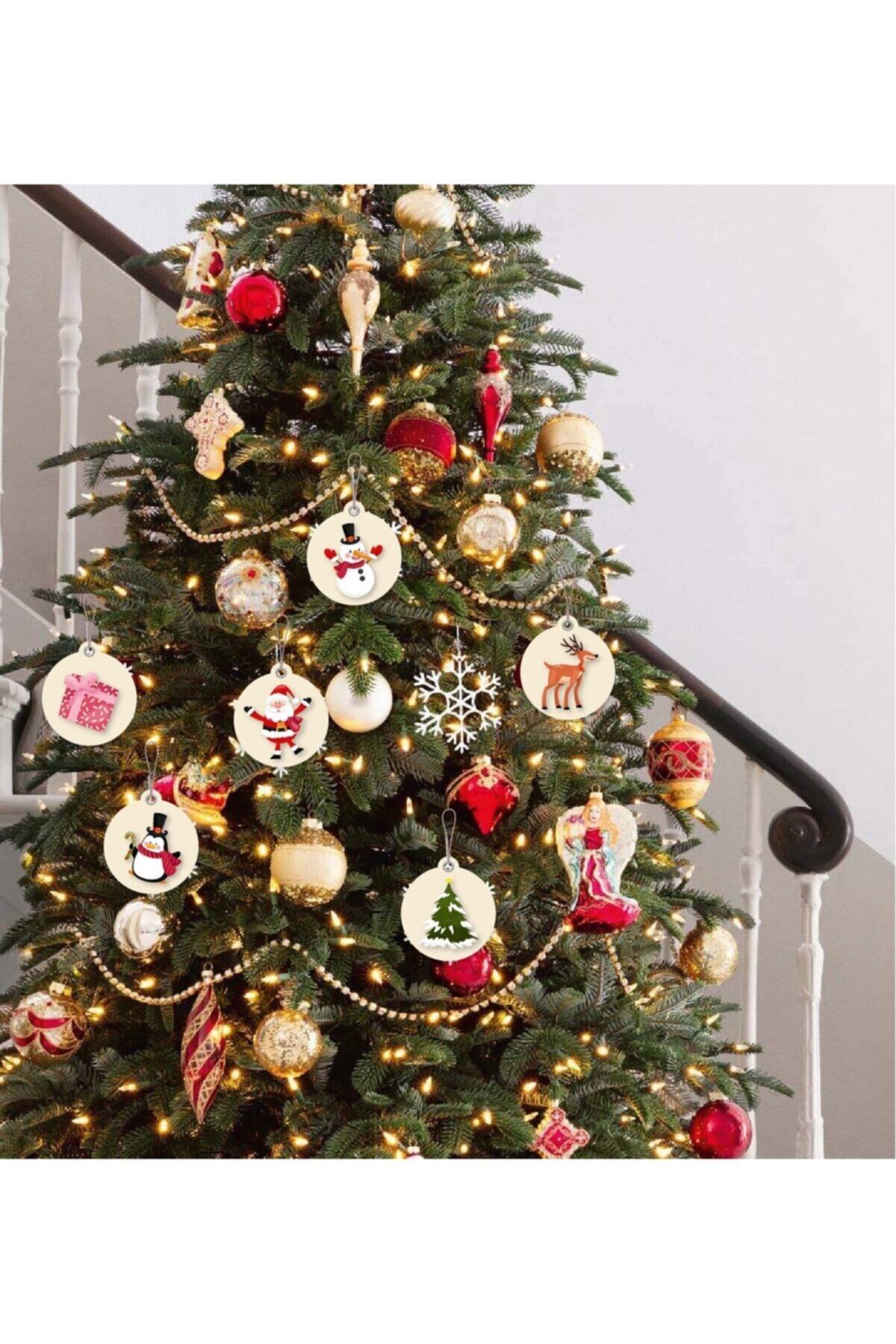 Antika Design Yılbaşı Ağaç Süsü Christmas Figürlü Kabartma Baskılı 6'lı Yılbaşı Konsept Süs Çift Yön