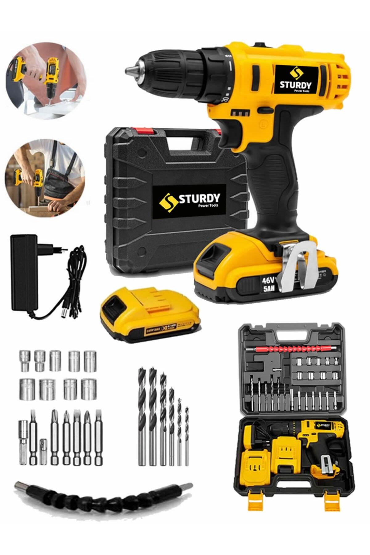 Sturdy Japon Technology 58v8ah Spcial Seri Metal Şanzuman Şarjlı Çift Akülü Vidalama 27prç Uç Setli