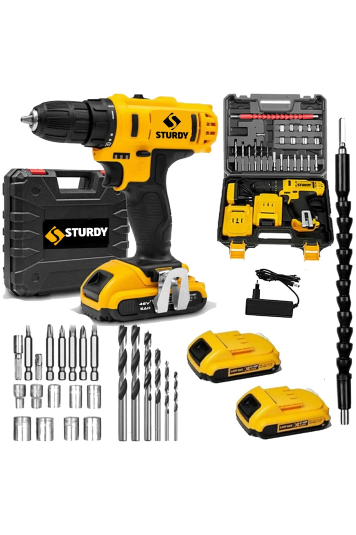 Sturdy Japon Technology 46v5ah Gox Seri Metal Şanzuman Şarjlı Çift Akülü Vidalama 27prç Uç Setli