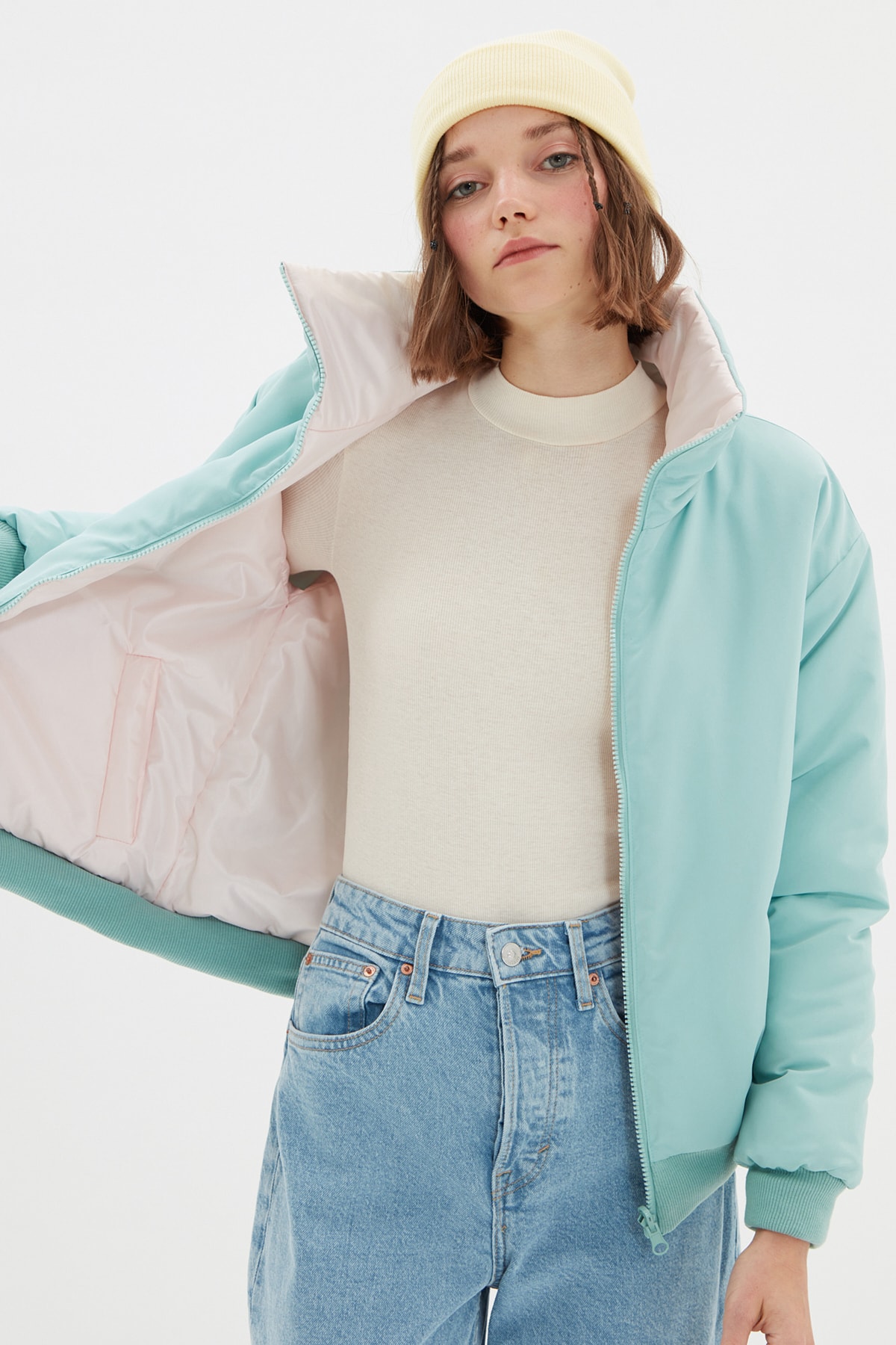TRENDYOLMİLLA Mint Çift Taraflı Oversize  Mont TWOAW22MO0041