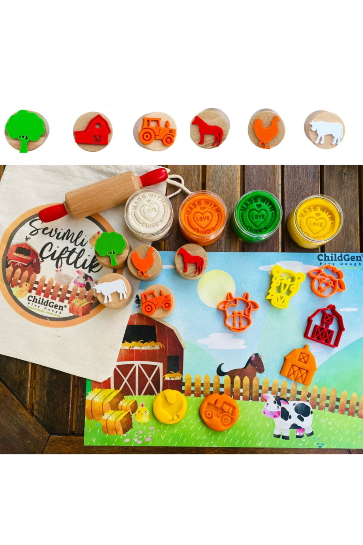 ChildGen Doğal Oyun Hamurları Mega Konsept Set Sevimli Çiftlik Hayvanları
