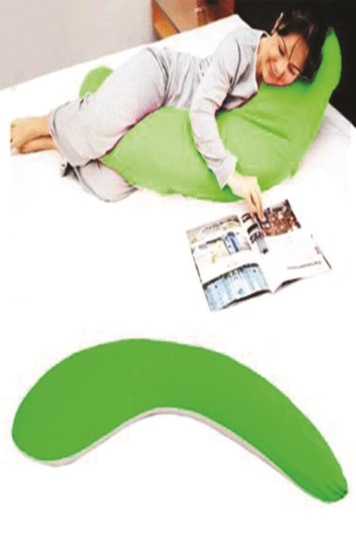 sinerjim Yarım Boy Yeşil Renk Destekli Ergonomik Hamile Ve Uyku Yastığı