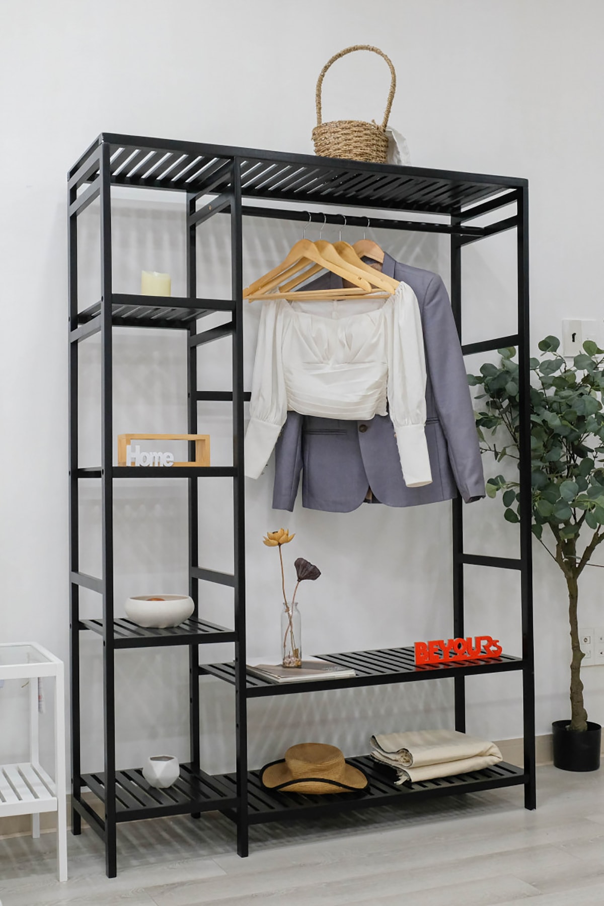 OBİ Atölye Açık Gardrop 160x96x35 Cm Ahşap Raflı Elbise Askılığı Hera-xl2f Konfeksiyon Askılık - Siyah
