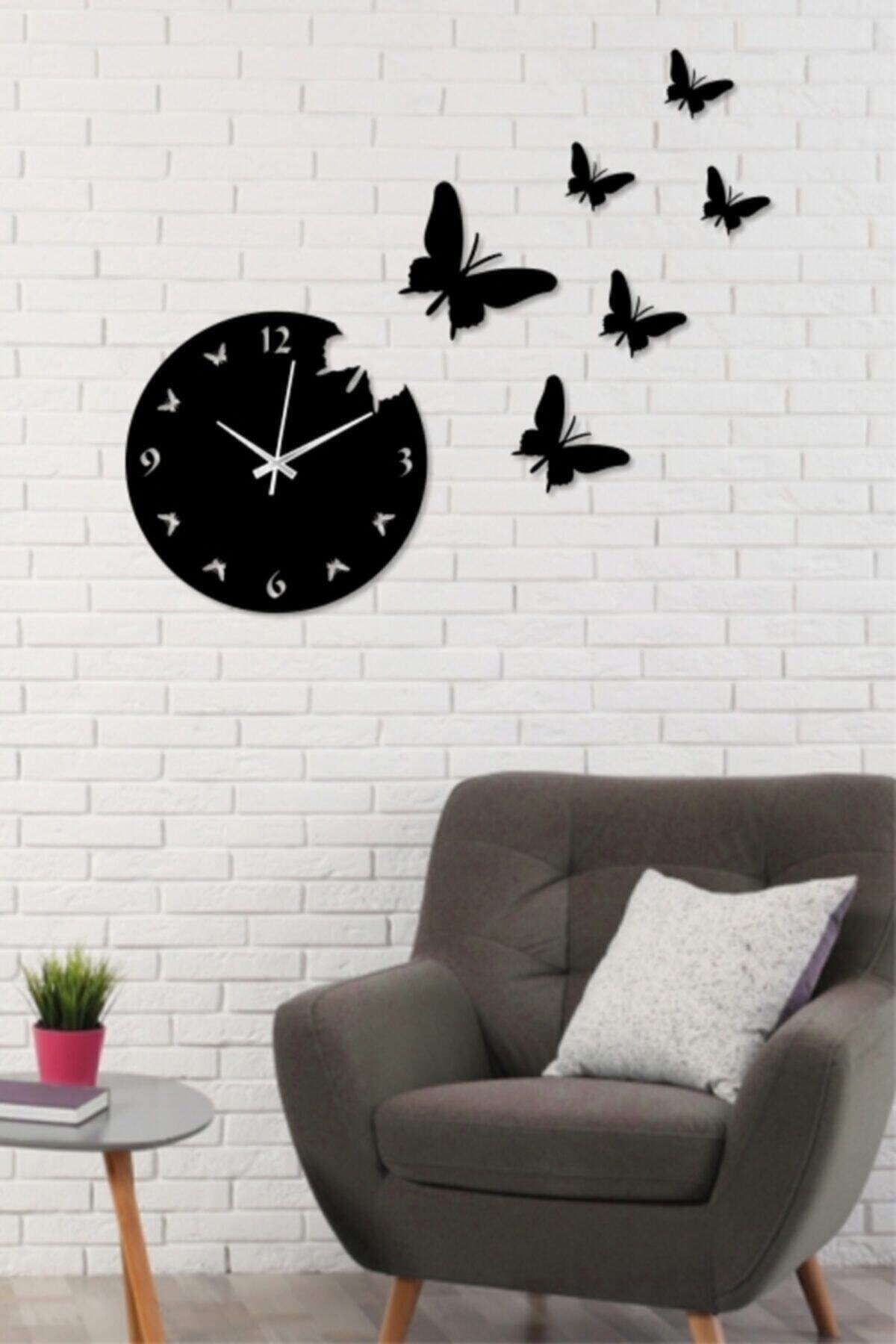 MyDesign Uçan Kelebekler Ahşap Duvar Saati