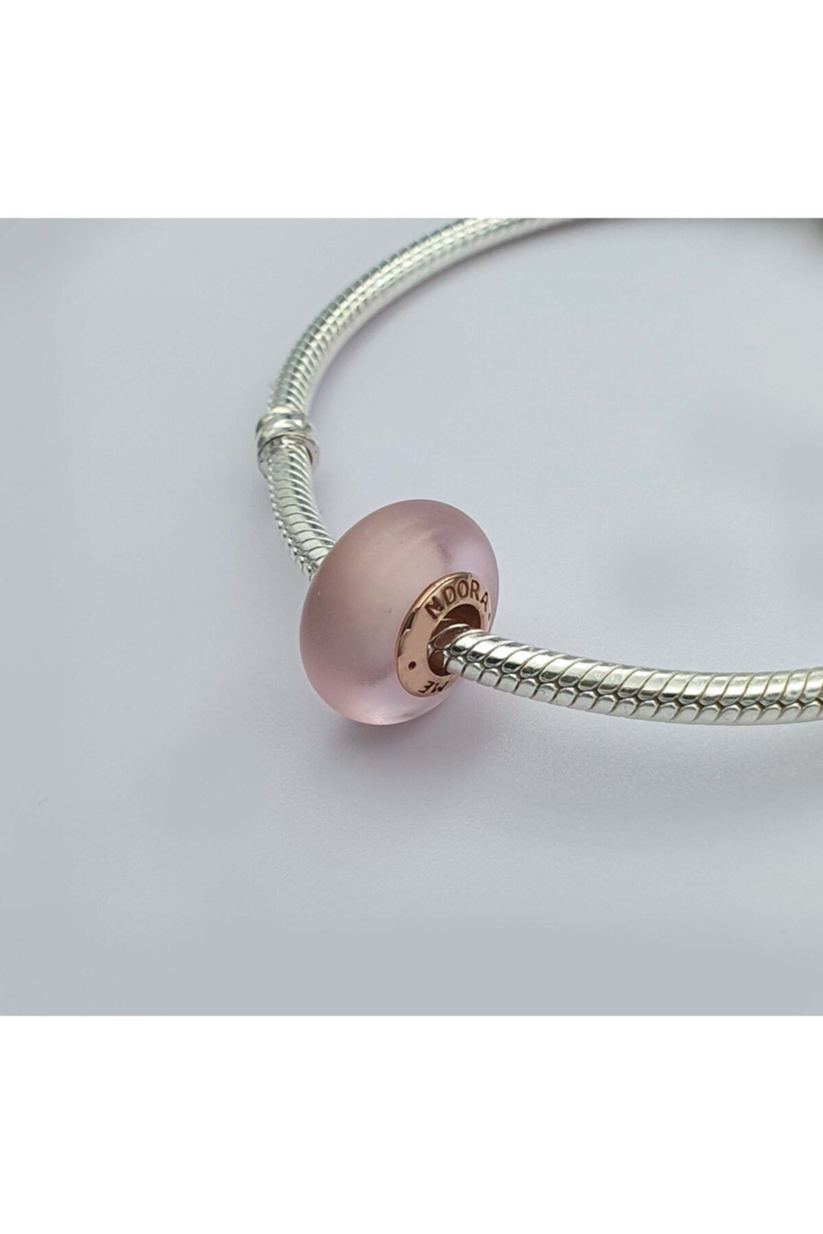 Triaboz Bileklik Için Mat Pembe Murano Cam Rose Gold Pırıltılı Charm