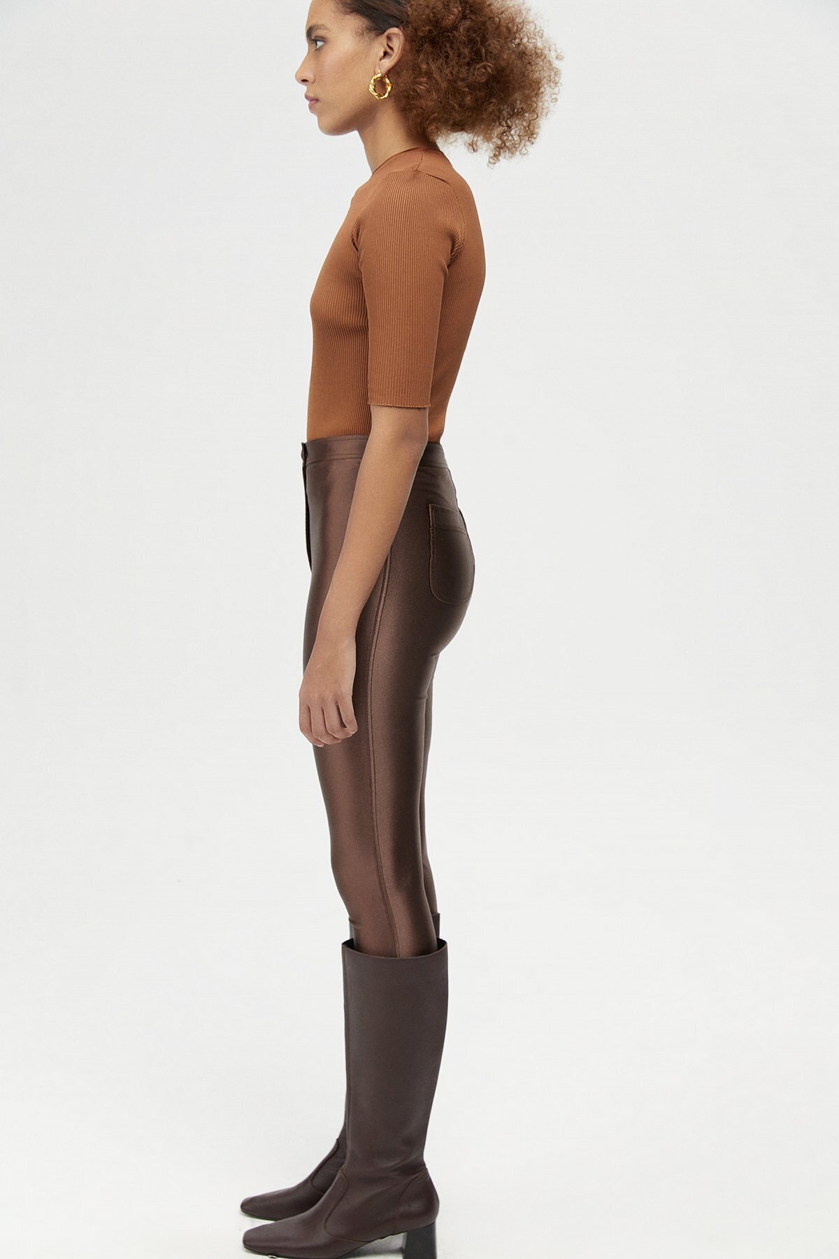 Rue Studio Kahverengi Parlak Tayt Pantolon