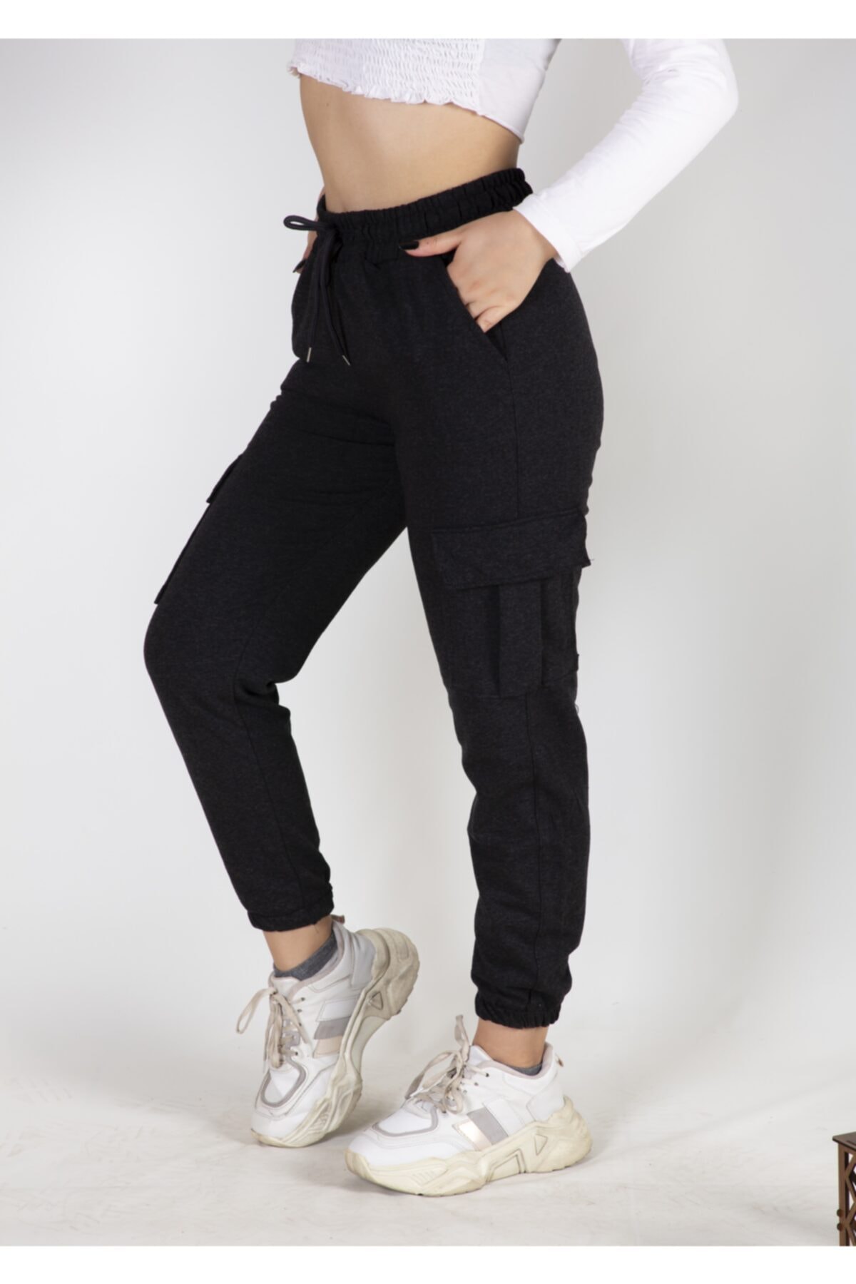 EX SPORT İMALAT TOPTAN SPOR GİYİM Cepli Paça Lastikli Unisex Koyu Antrasit Eşofman Altı