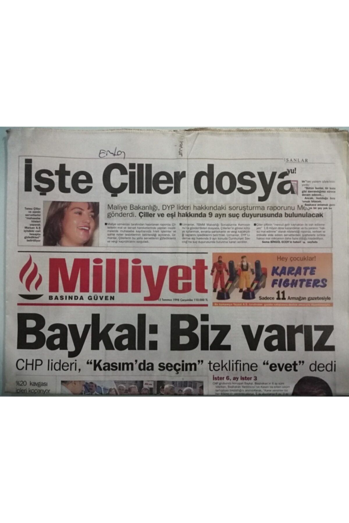 Gökçe Koleksiyon Milliyet Gazetesi 15 Temmuz 1998 Orhan Pamuk Korsan Kitaba Karşı Bandrolü Neden Desteklediğini Anlat