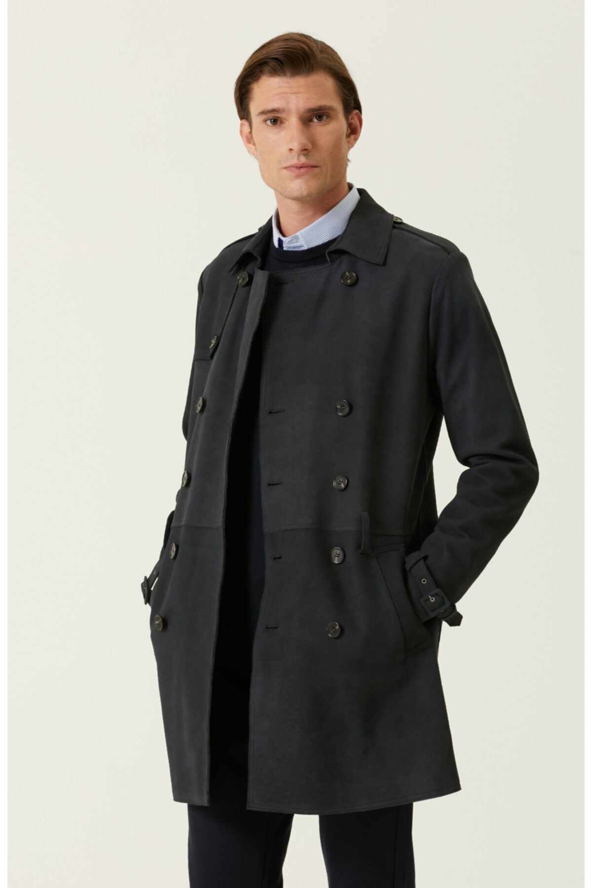 Network Slim Fit Indigo Deri Pardösü