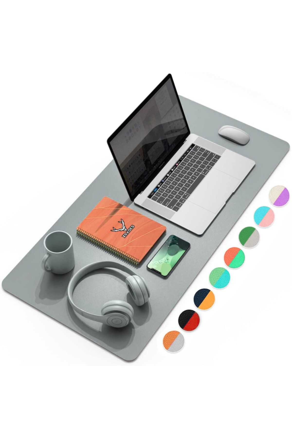 Xrades Çift Renk Deri Mousepad Laptop Bilgisayar Için 80x40 Cm Gri Ve Mat Gri