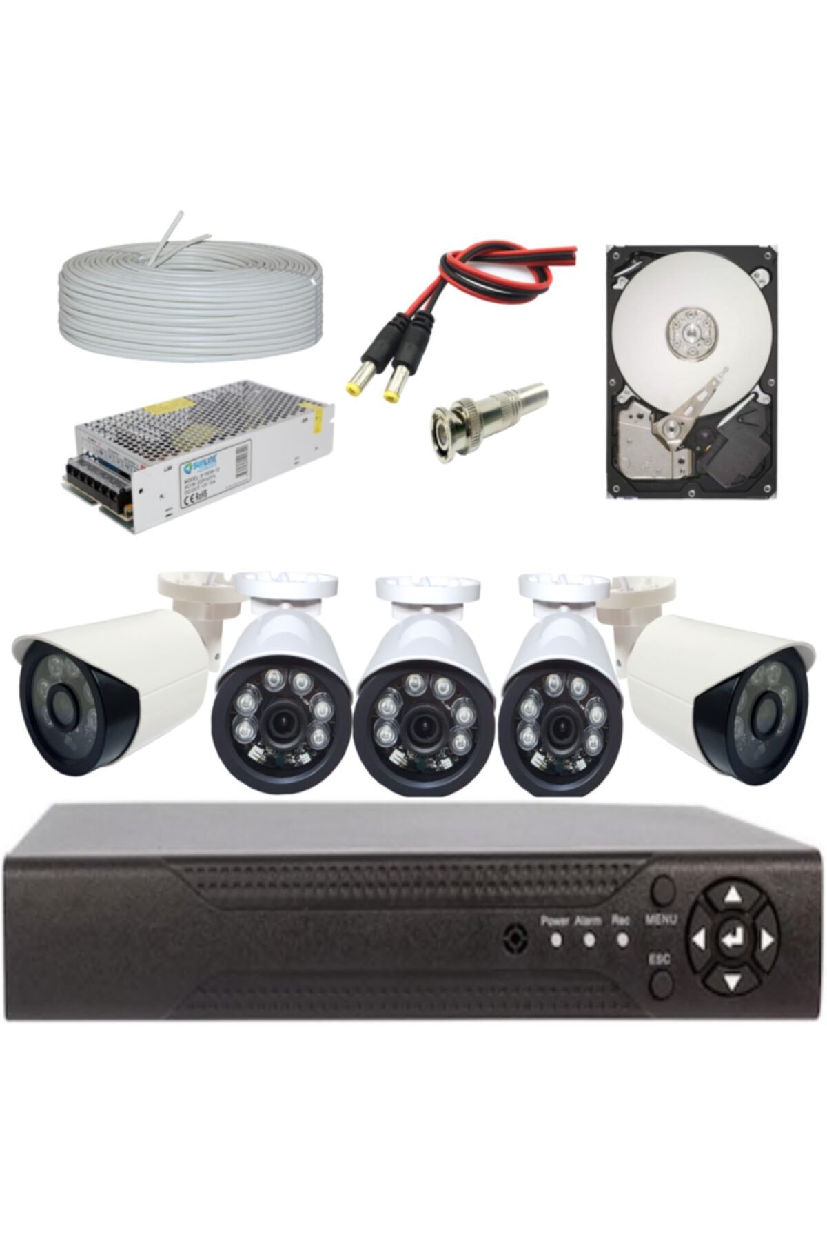 ELİTCAM 5 Kameralı Full Hd Güvenlik Kamera Seti 5mp Lens 1080p
