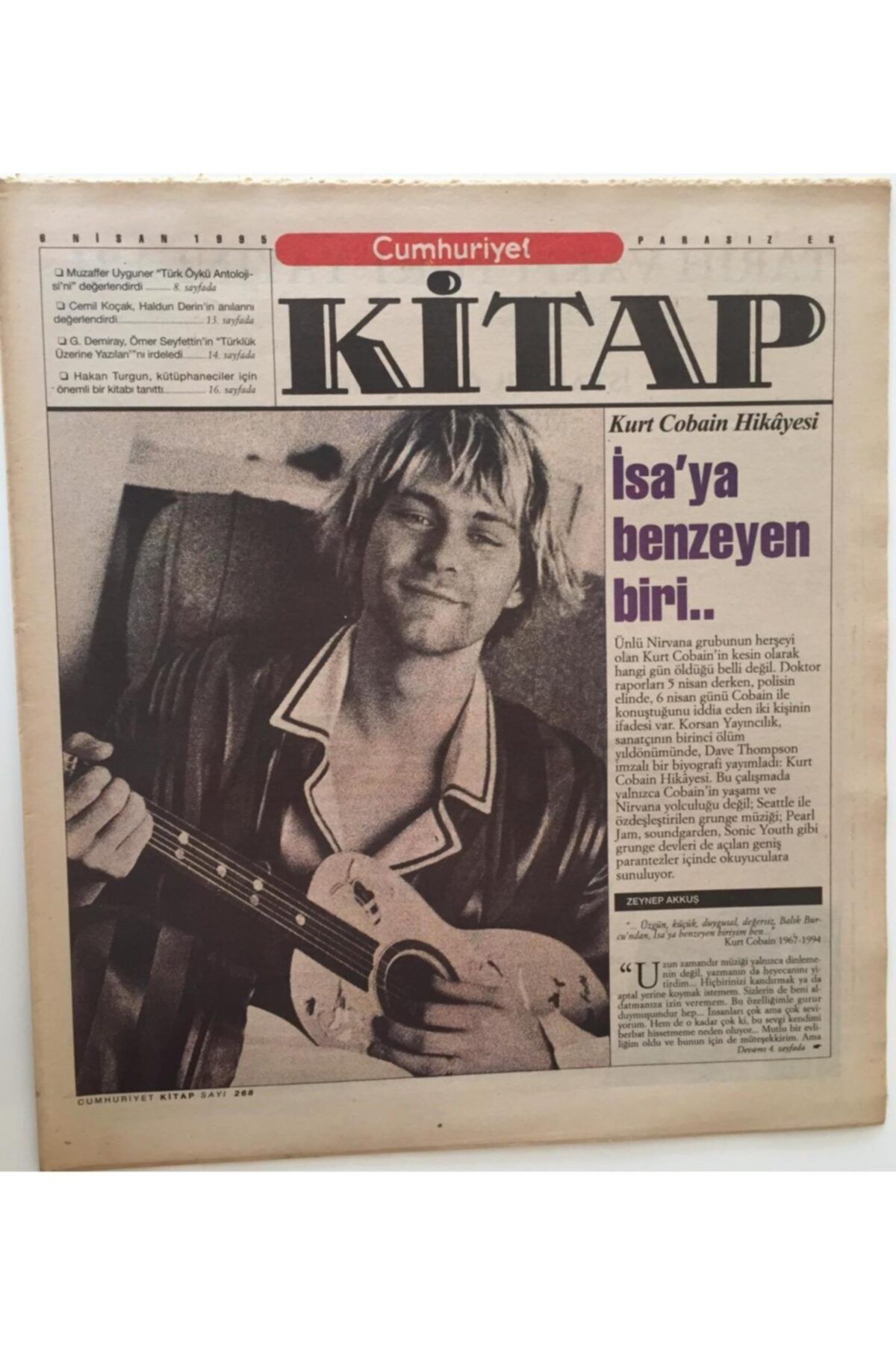 Gökçe Koleksiyon Cumhuriyet Gazetesi Kitap Eki - 6 Nisan 1995 - Kurt Cobain Hikayesi : Isa'ya Benzeyen Biri .. - Gz4