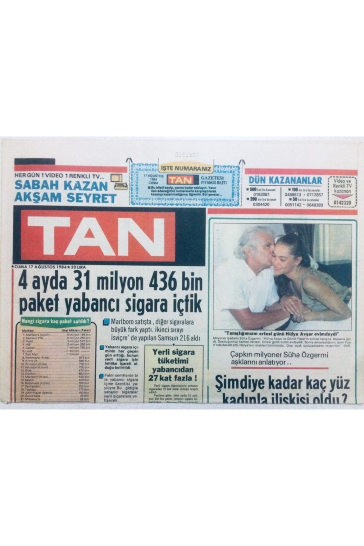 Gökçe Koleksiyon Tan Gazetesi 17 Ağustos 1984 - Eski Karısı Ibrahim Tatlıses'i Savundu Gz42098