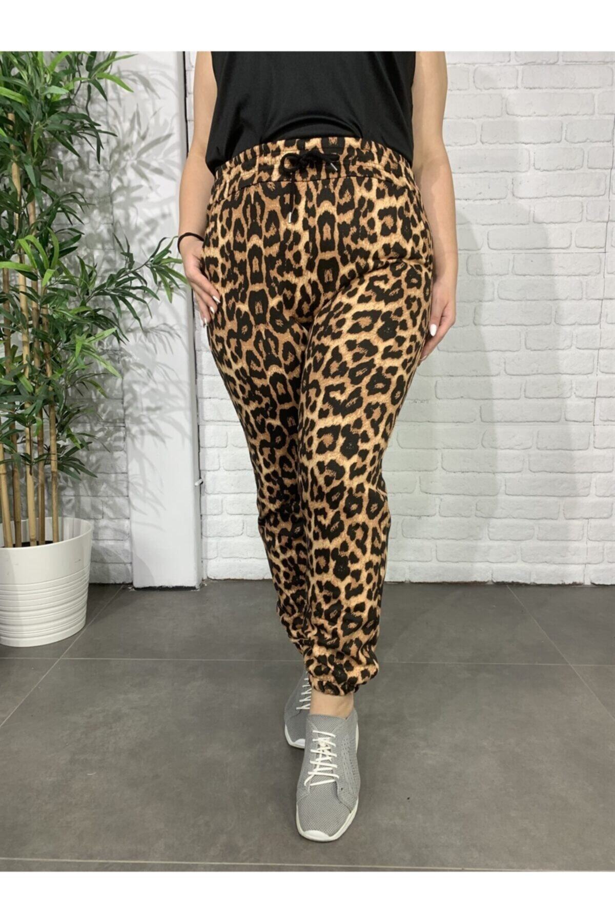 Roxxlen Kadın Leopar Desenli Büyük Beden Eşofman Altı 4832
