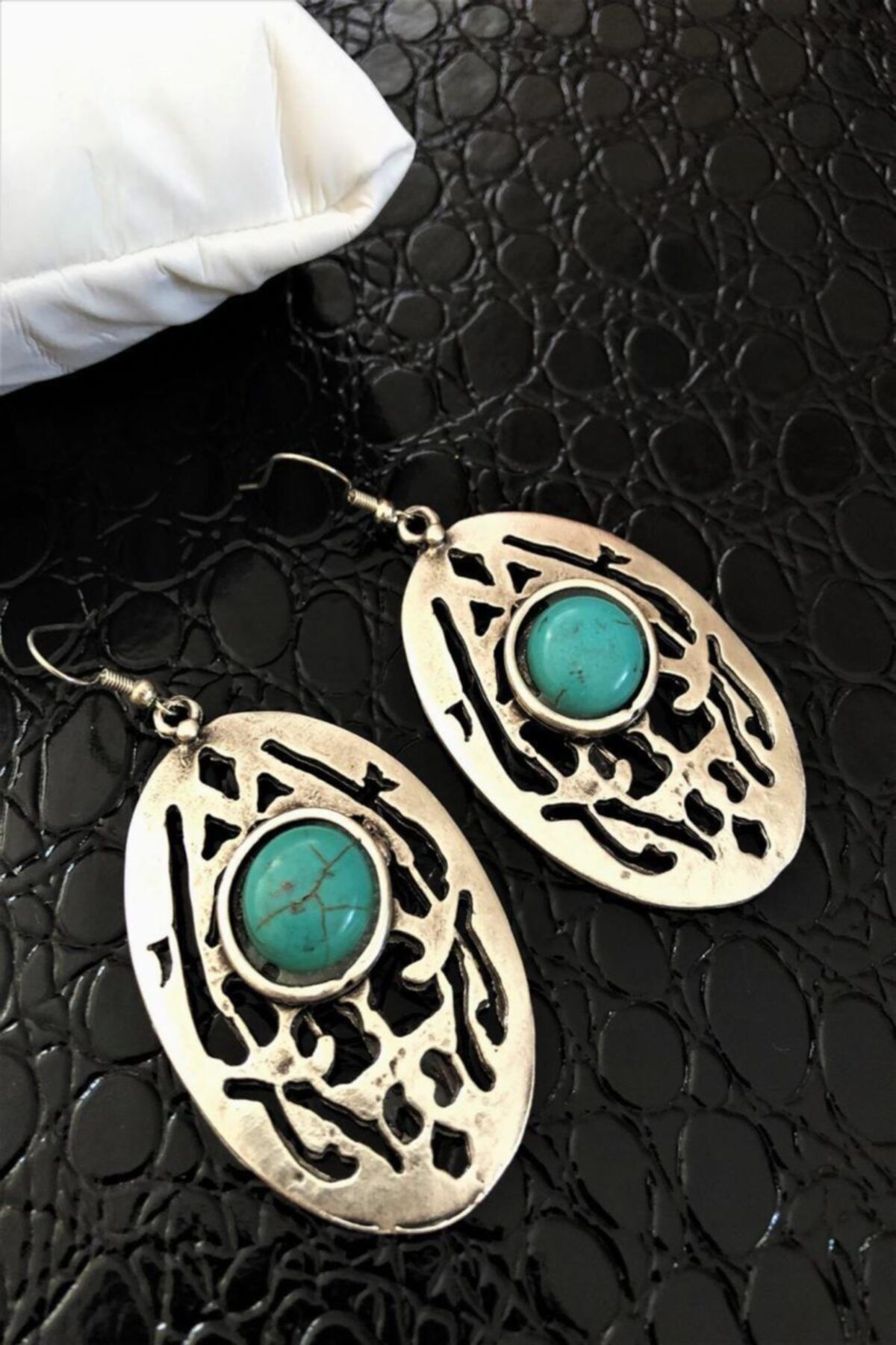 ZAVANSA Doğaltaş El Yapımı Nepal Antique Turkuaz Taşı Küpe Ahl107