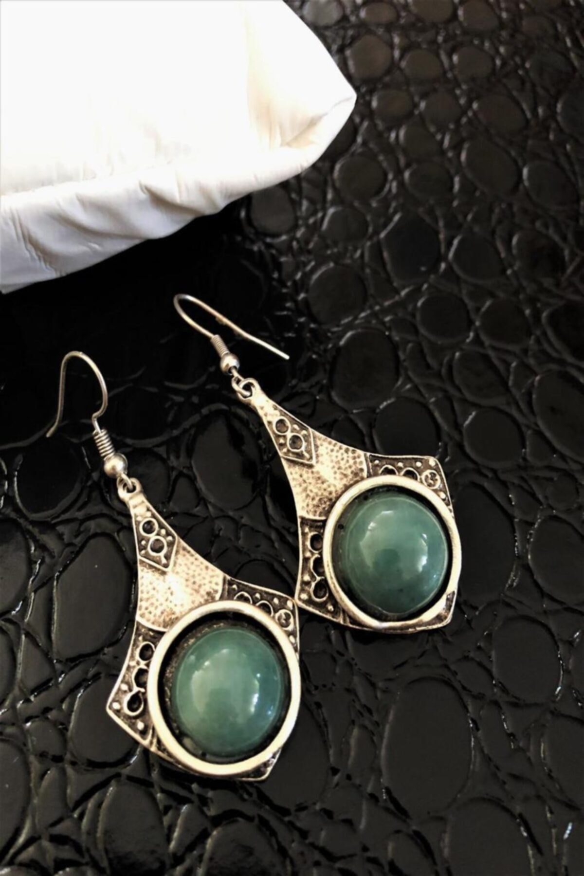 ZAVANSA Doğaltaş El Yapımı Nepal Antique Aventurin Taşı Küpe Ahl101