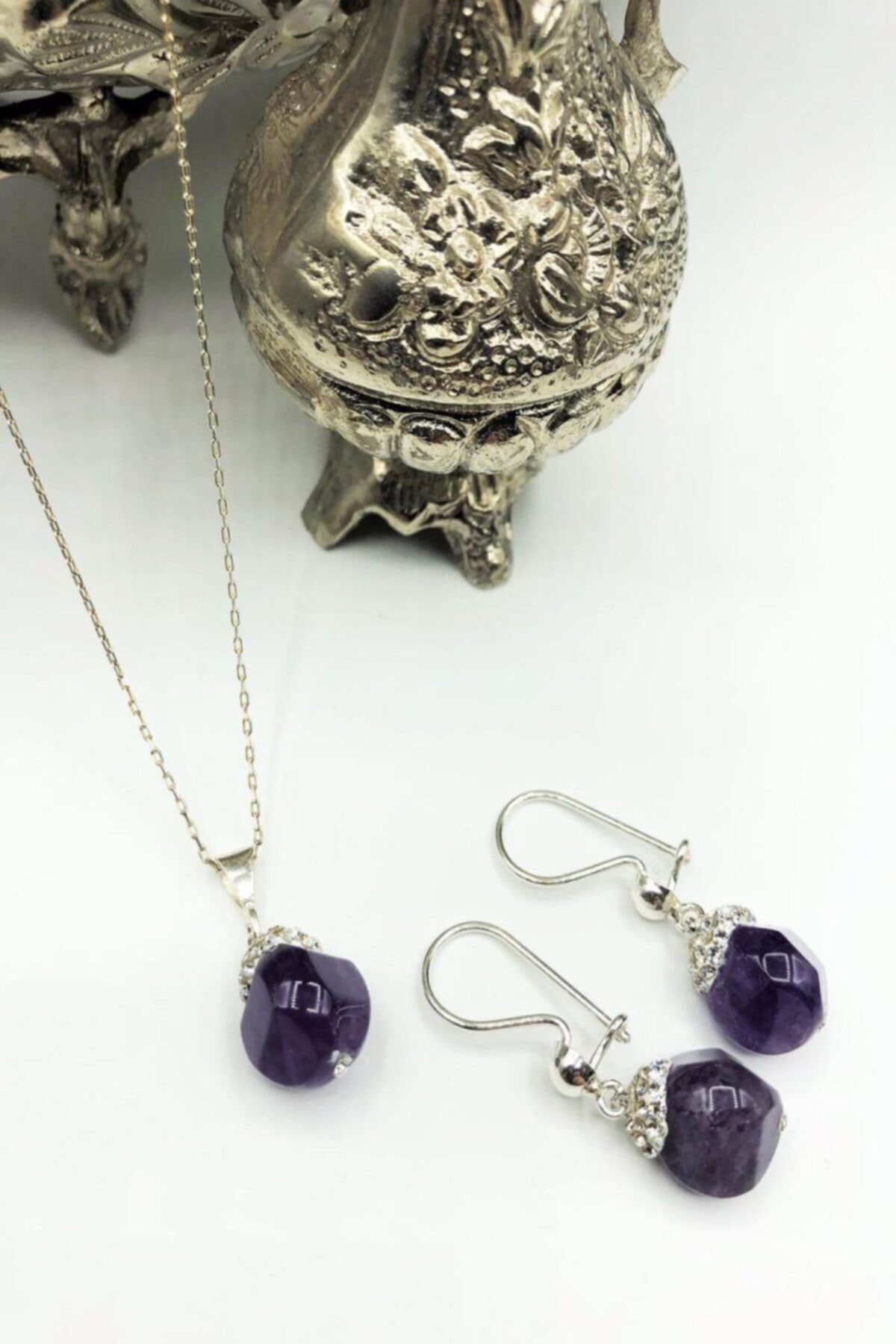 ZAVANSA Harem Koleksiyonu Ametist Taşı El Yapımı Gümüş Set Gdr13