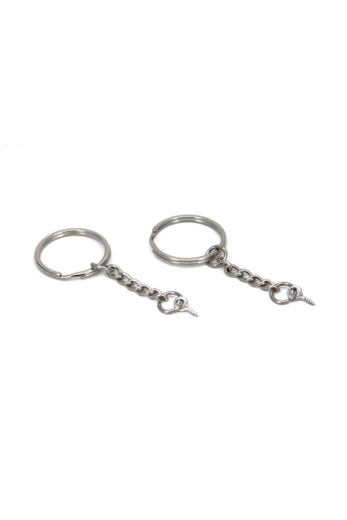 YF STORE 5 Adet - 25 Mm Nikel Kaplama Zincirli Anahtarlık Halkası Ve 5x10 Mm Vidalı Set