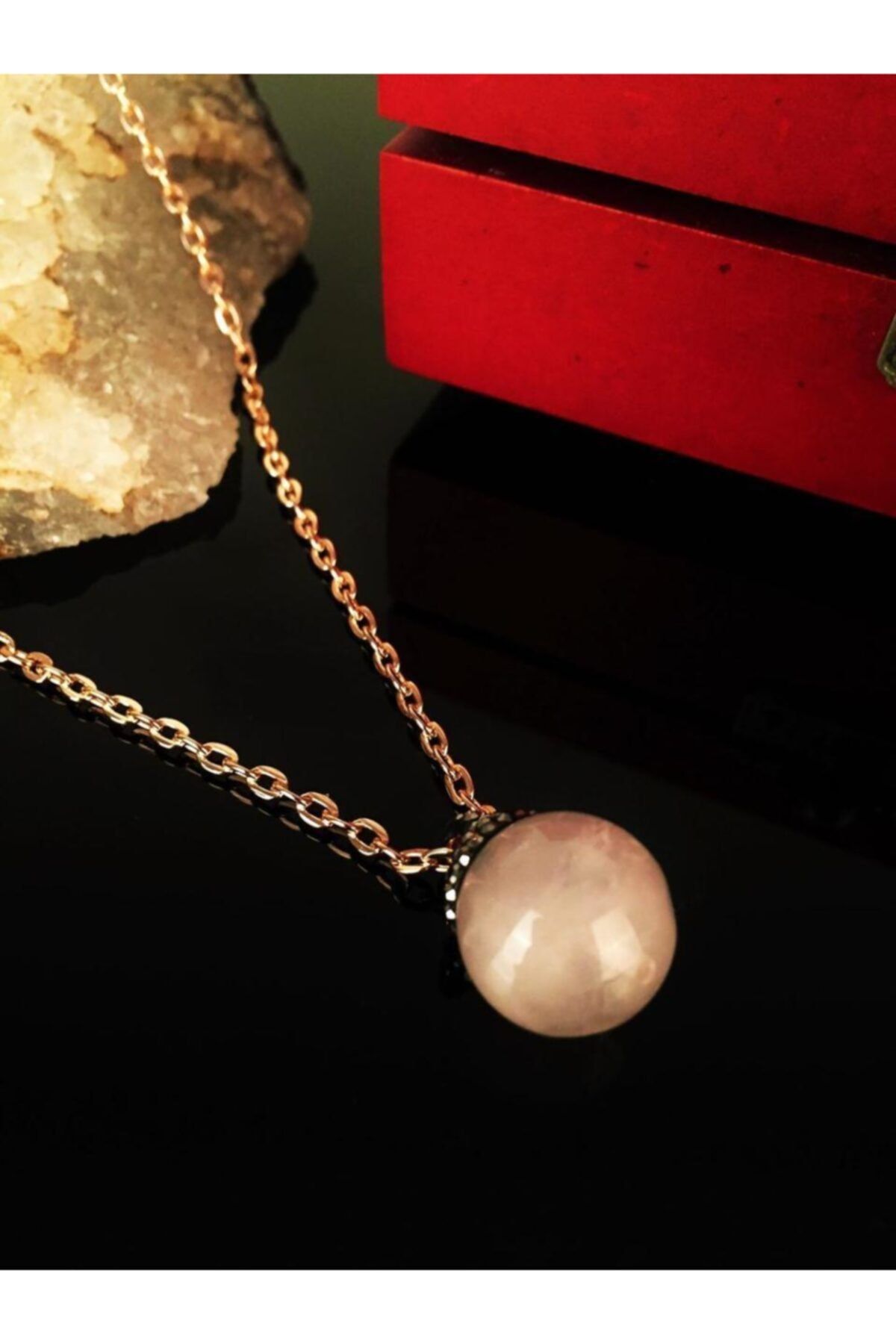 ZAVANSA Doğaltaş Kadın Pembe Kuvars Taşı Rose Altın Kaplama Kolye Krb118